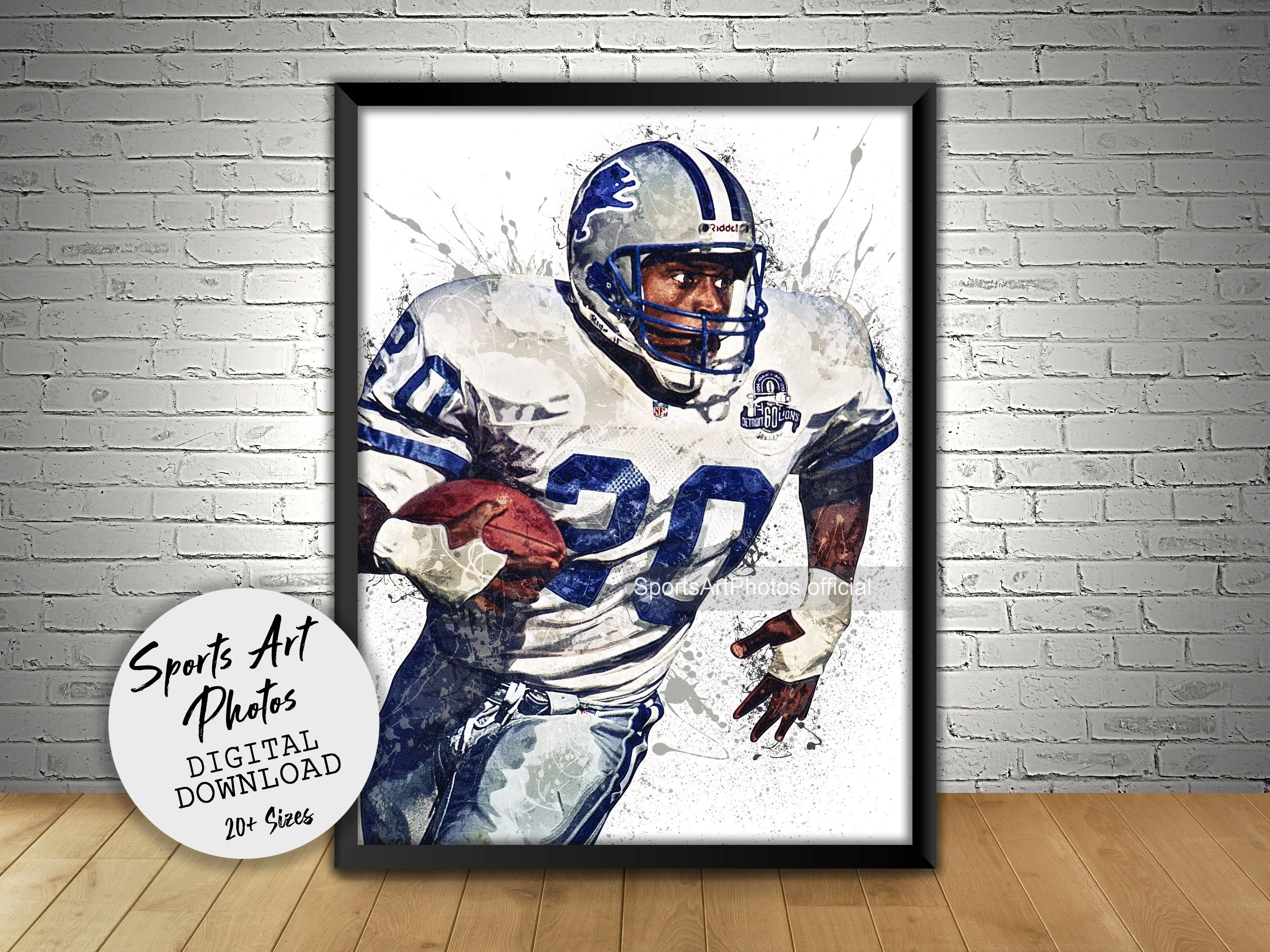 Barry Sanders Poster Detroit Lions Wall Art Printable Man 1STPODSTORE COM