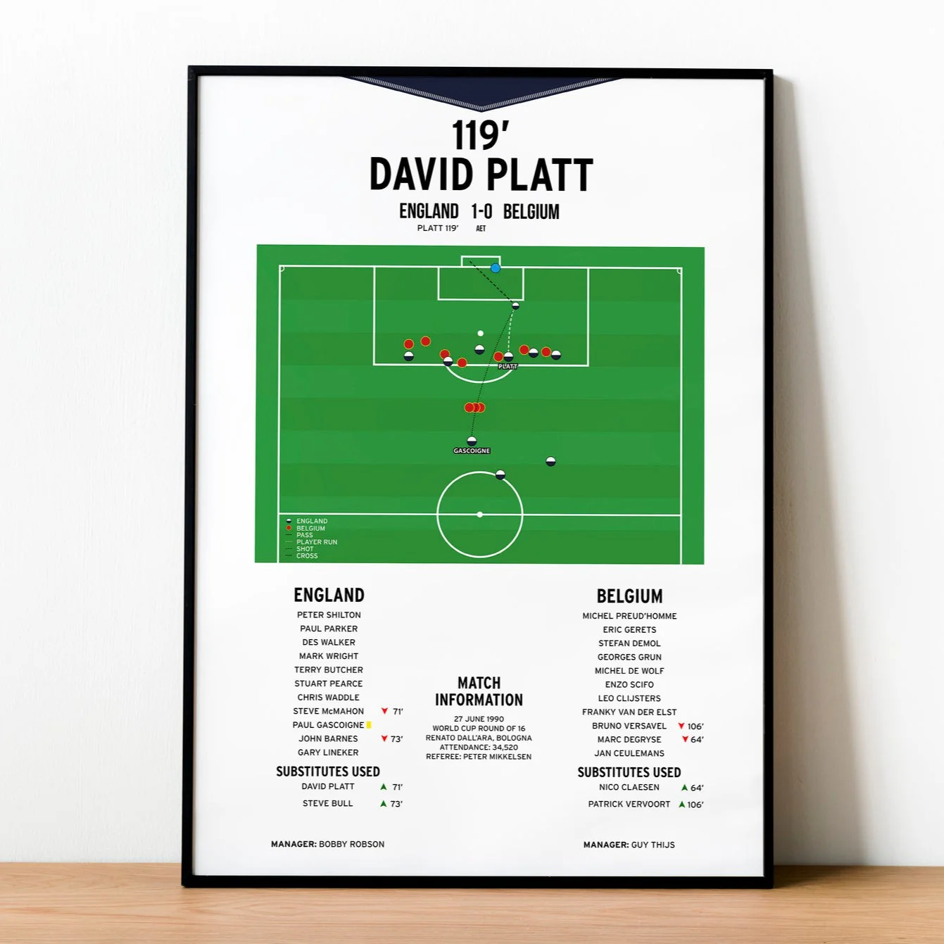 David Platt Goal - England vs Belgium - World Cup 1990 PT69390