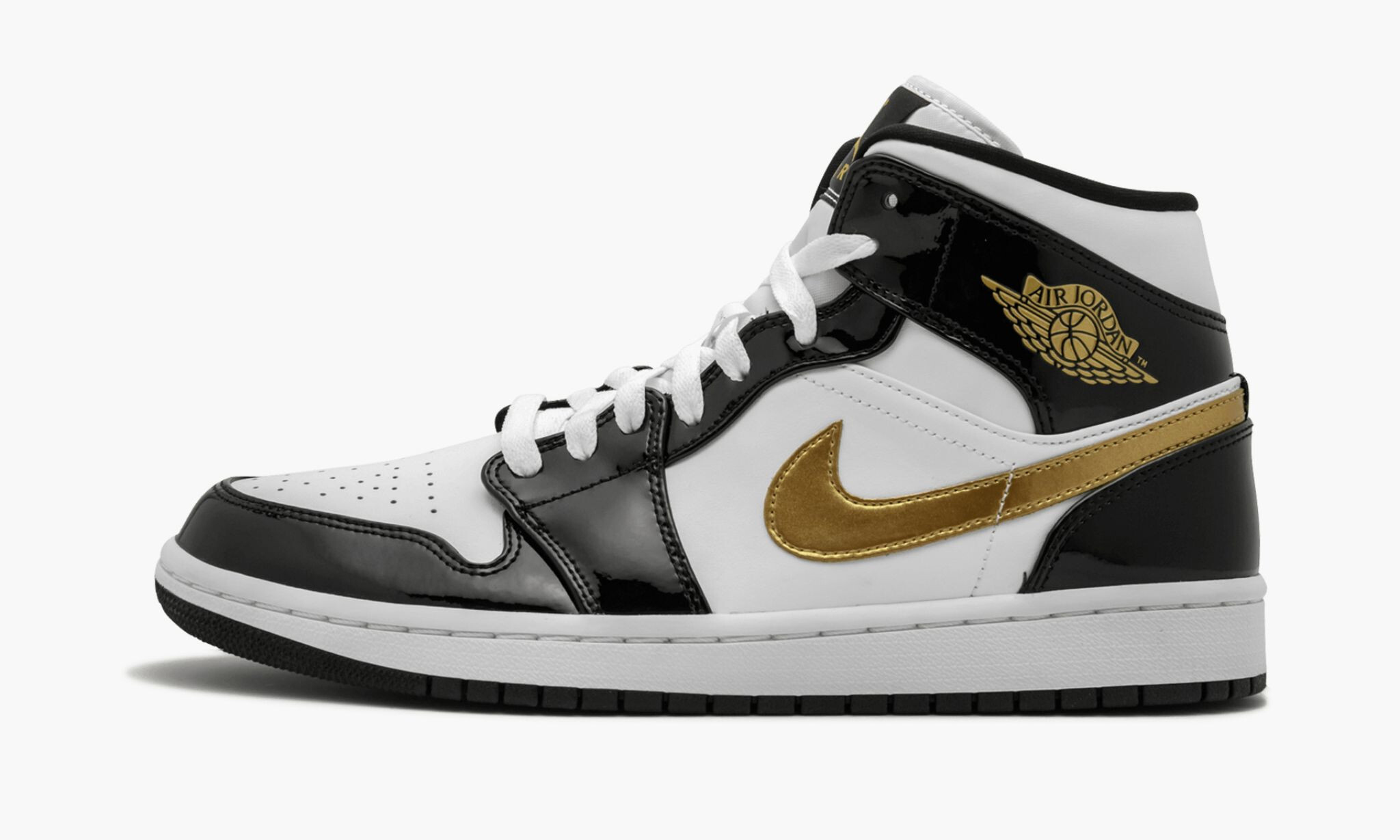 Air Jordan 1 Mid Se Black Gold Patent Leather