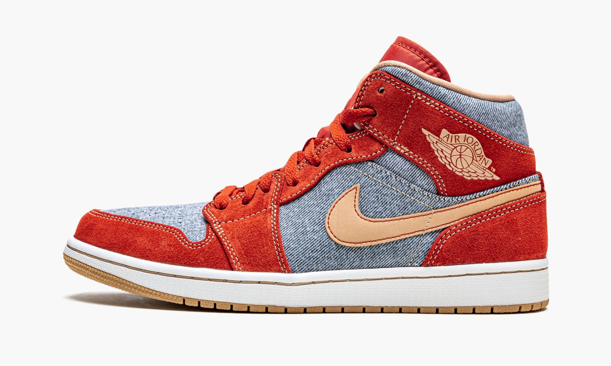 Air Jordan 1 Mid Se Denim Red Suede