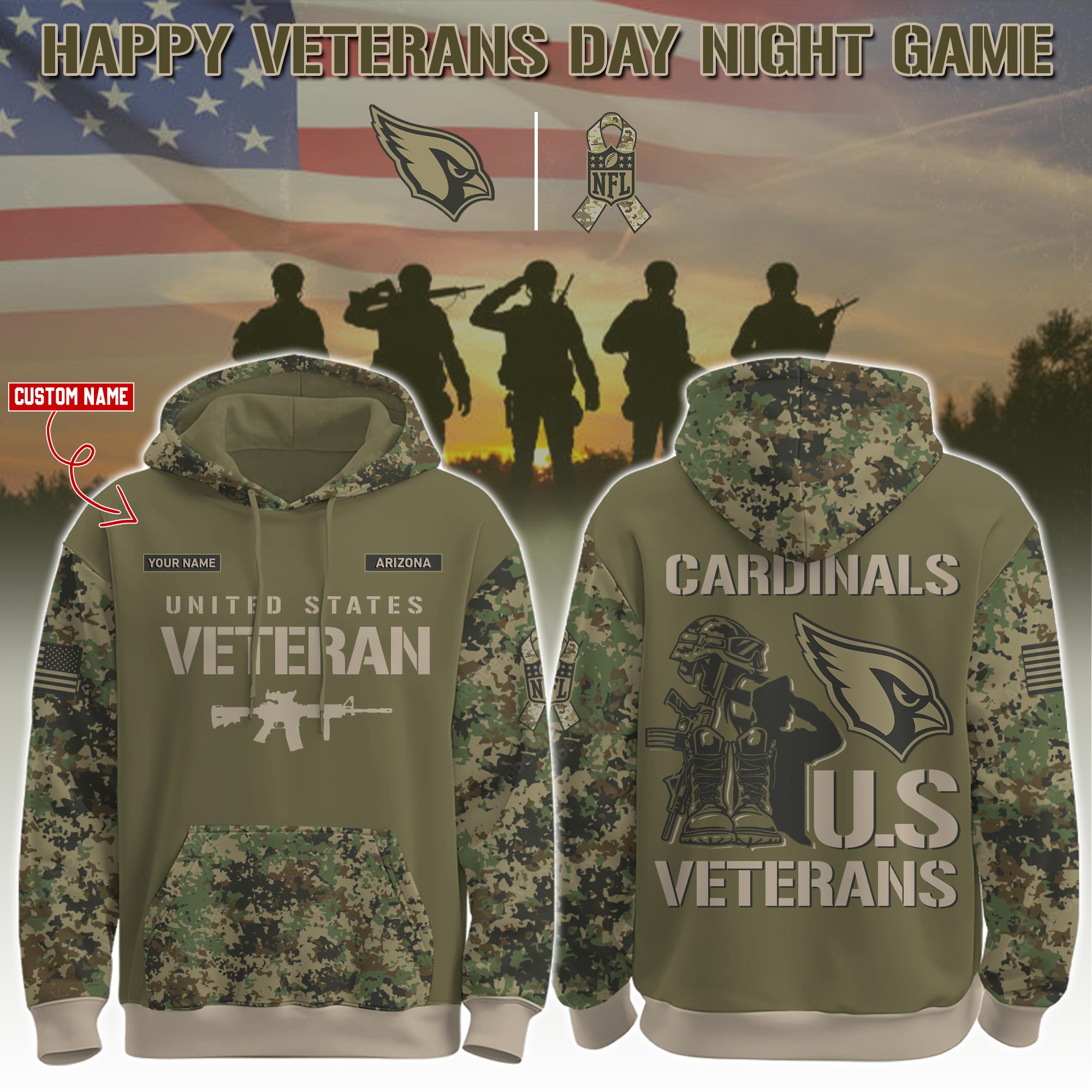 Arizona Cardinals Veteran Day 2025 Hoodie Limited Edions PT76038
