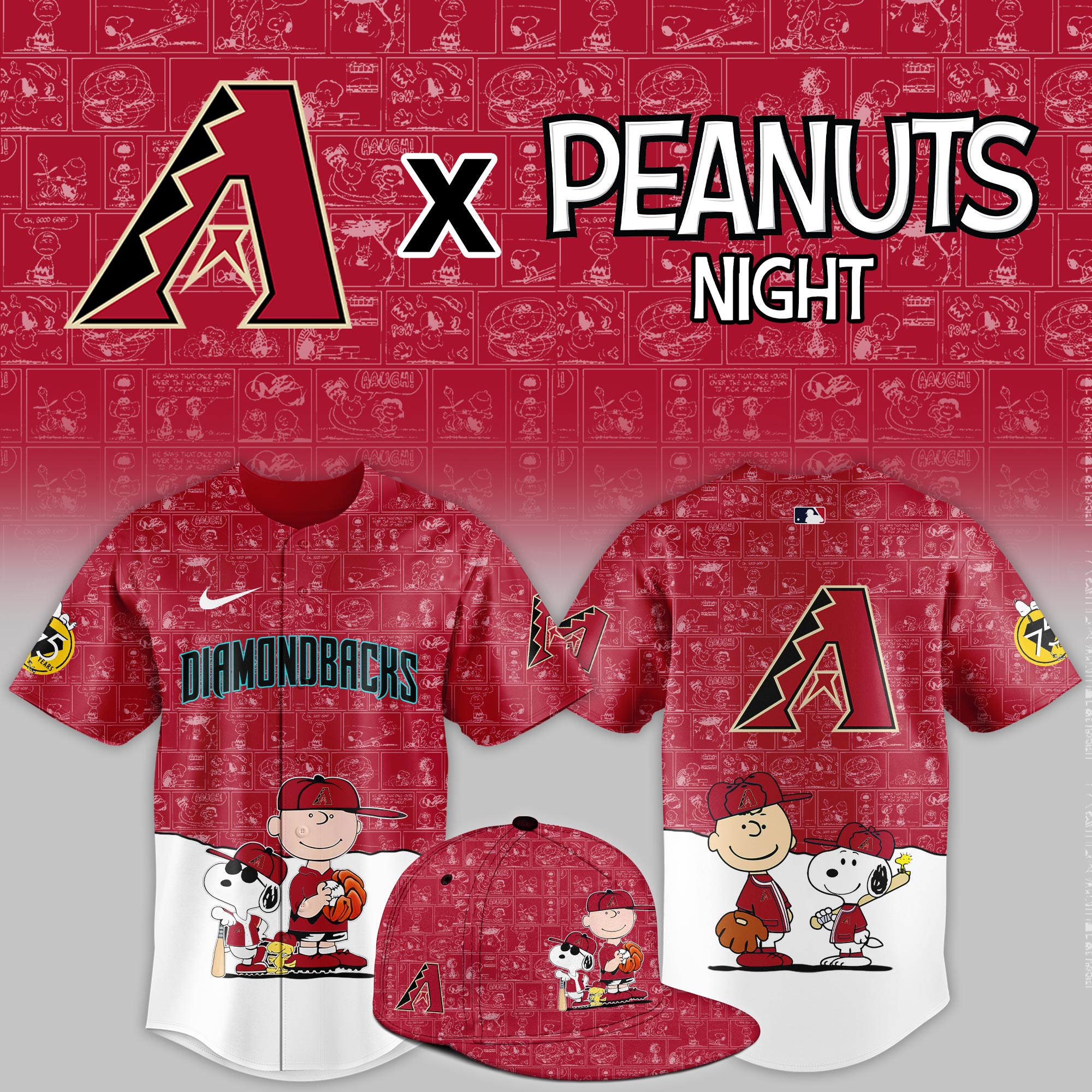 Arizona Diamondbacks 2025 Peanuts Night Event Limited Jersey PT68373