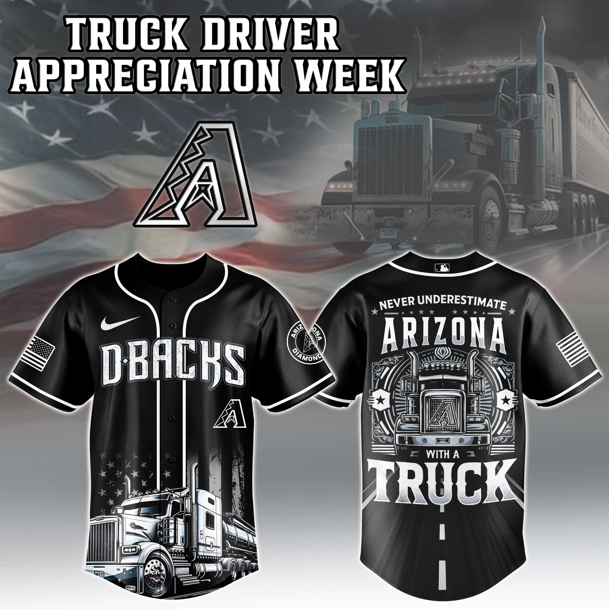 Arizona Diamondbacks Mlb X Nation Truck Driver Appreciation Week Limited Edition Jersey 2025 PT68094
