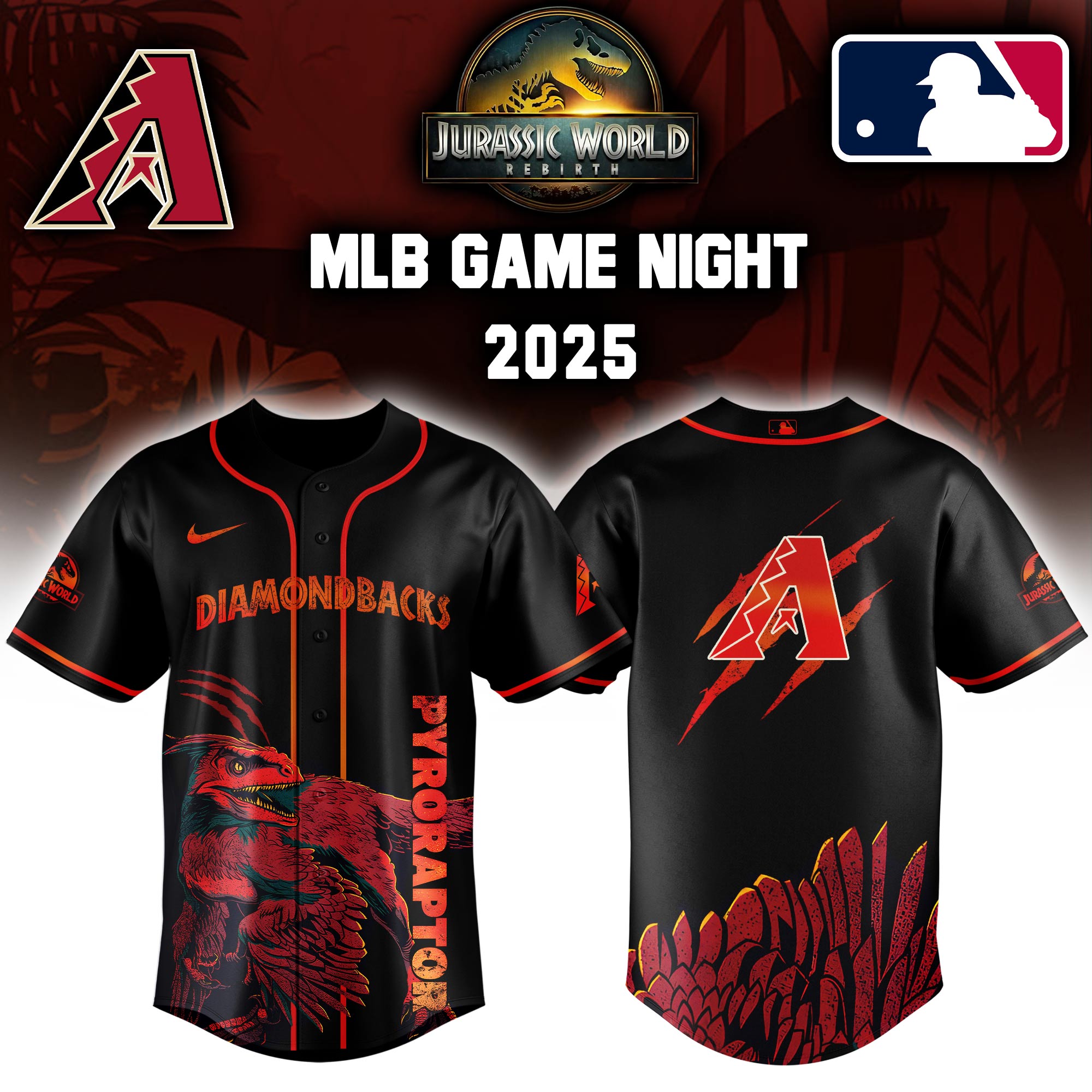Arizona Diamondbacks X Jurassic World Baseball Jersey Colab 2025 Editons Limited V3 PT70146