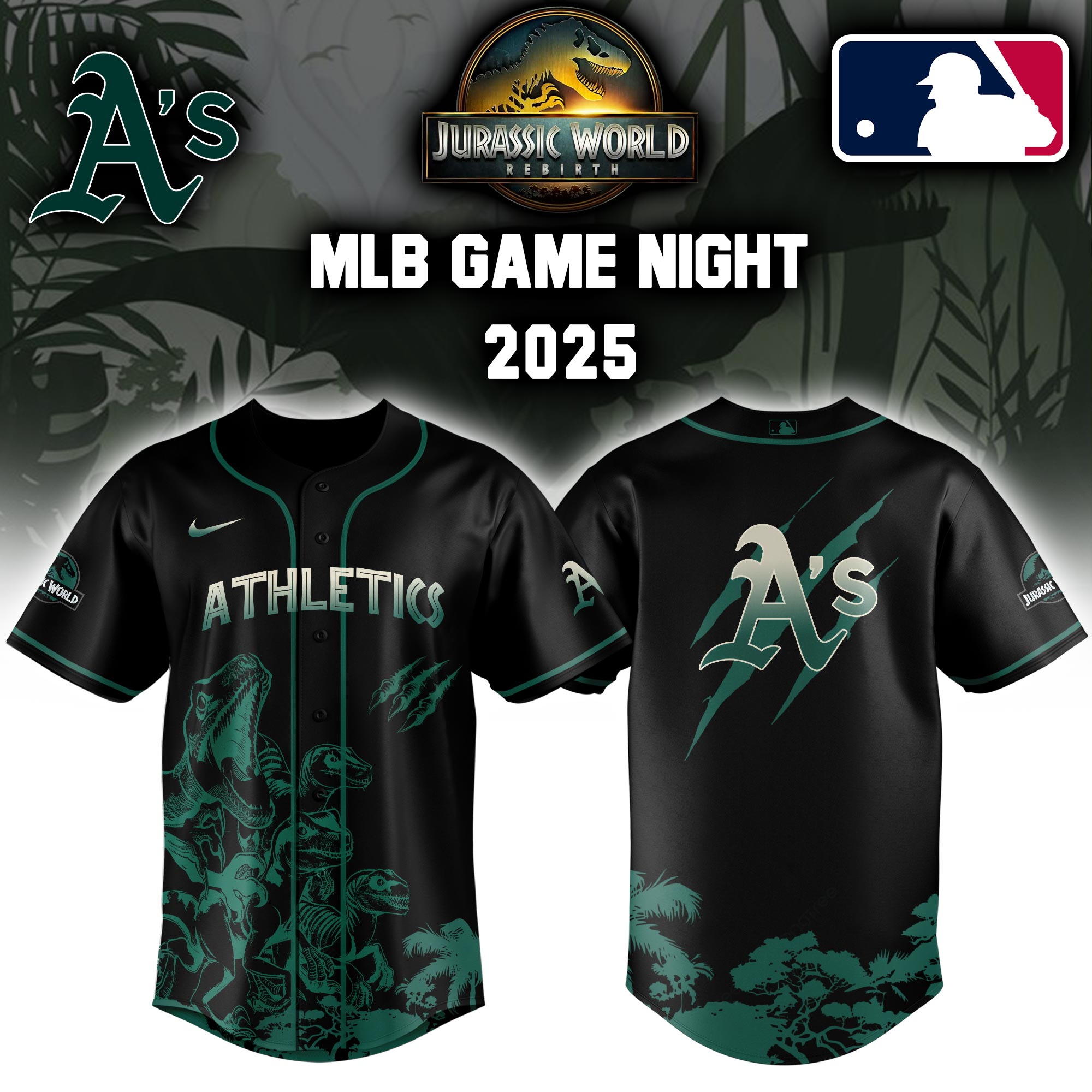 Athletics X Jurassic World Baseball Jersey Colab 2025 Editons Limited V2 PT70149