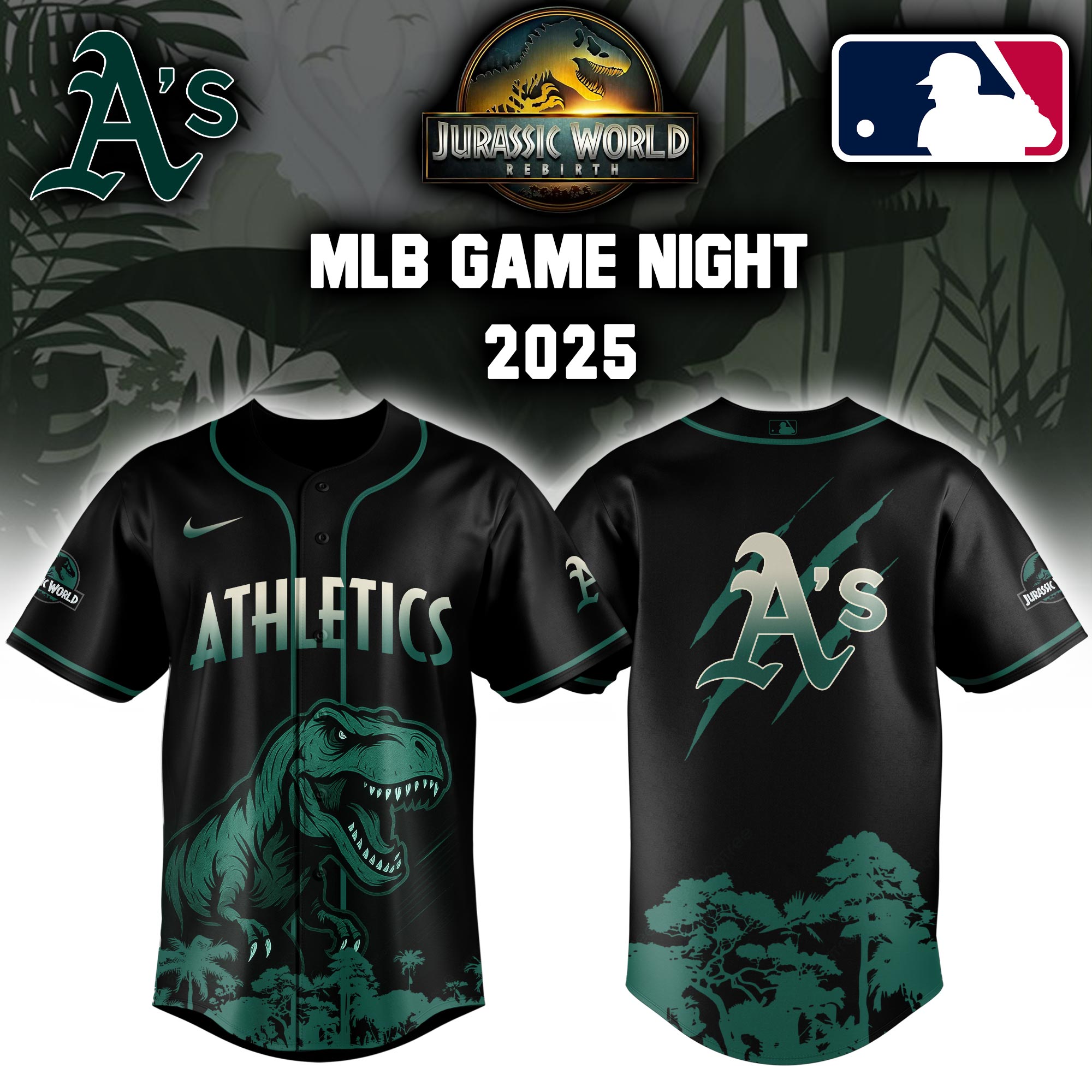 Athletics X Jurassic World Baseball Jersey Colab 2025 Editons Limited PT70148