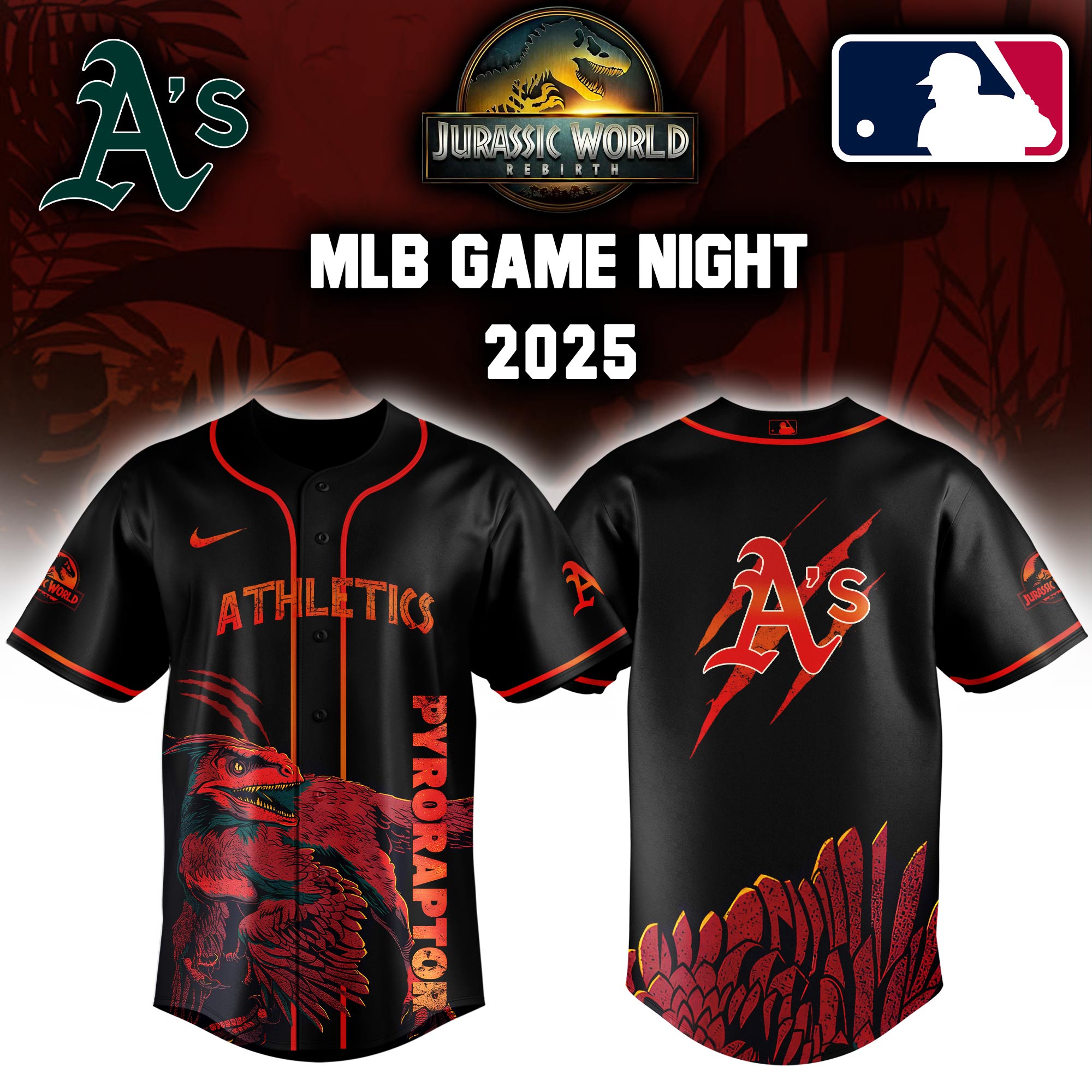 Athletics X Jurassic World Baseball Jersey Colab 2025 Editons Limited V3 PT70150