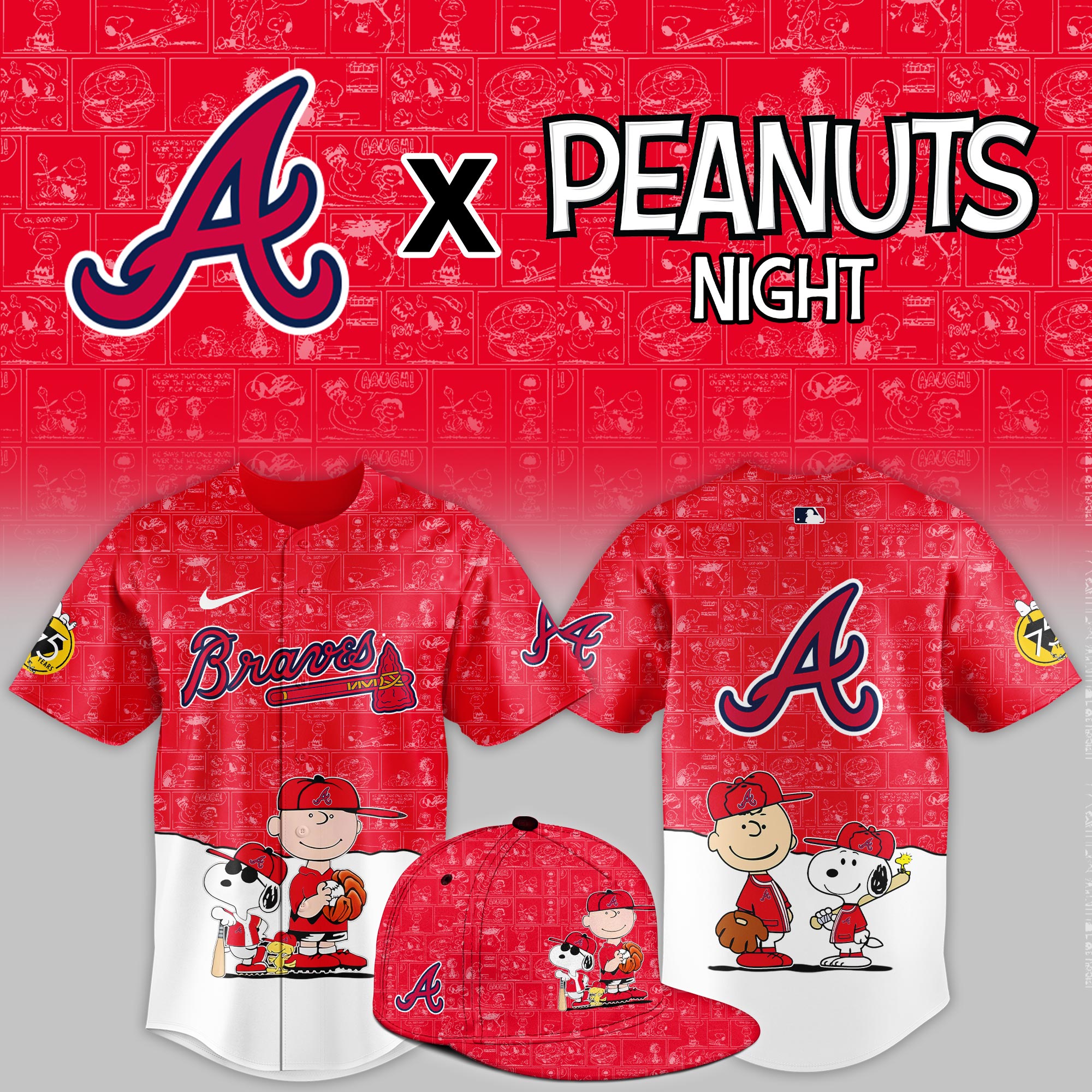 Atlanta Braves 2025 Peanuts Night Event Limited Jersey PT68374