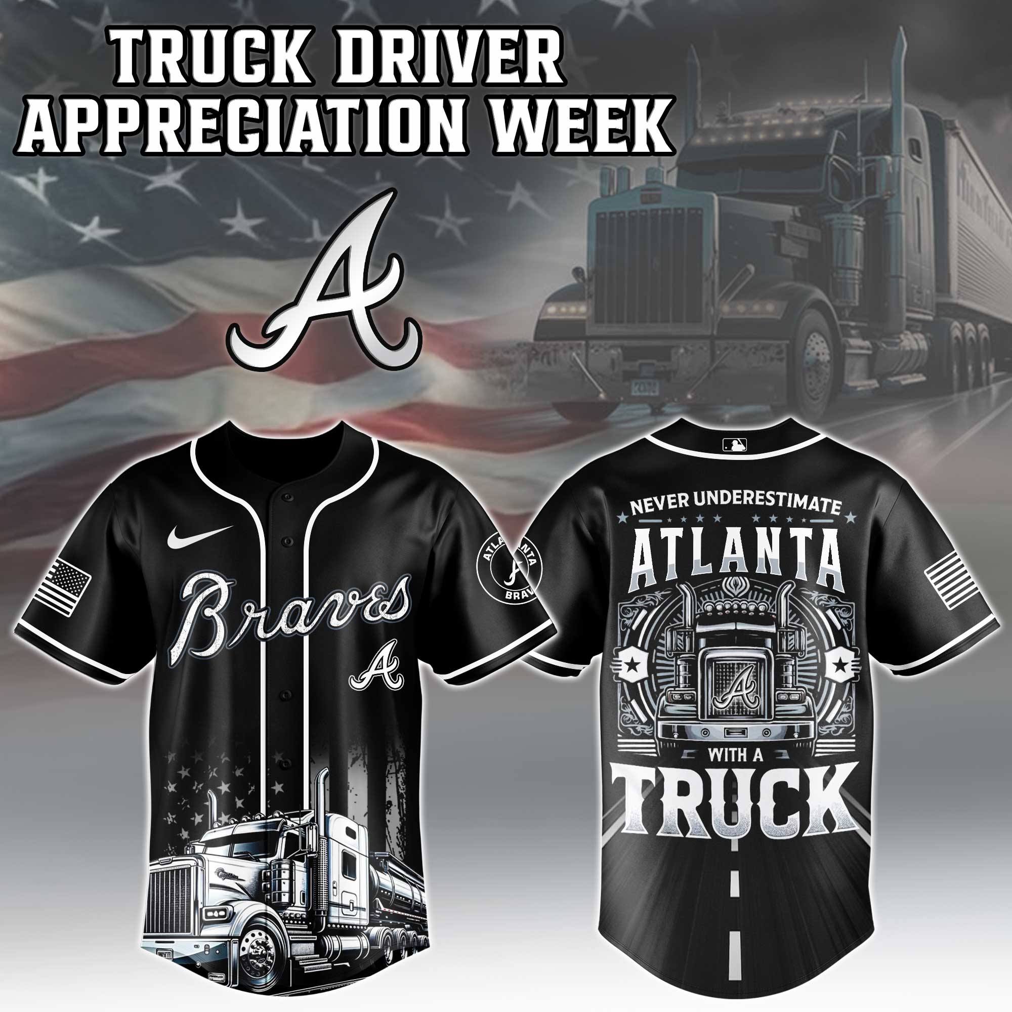 Atlanta Braves Mlb X Nation Truck Driver Appreciation Week Limited Edition Jersey 2025 PT68095