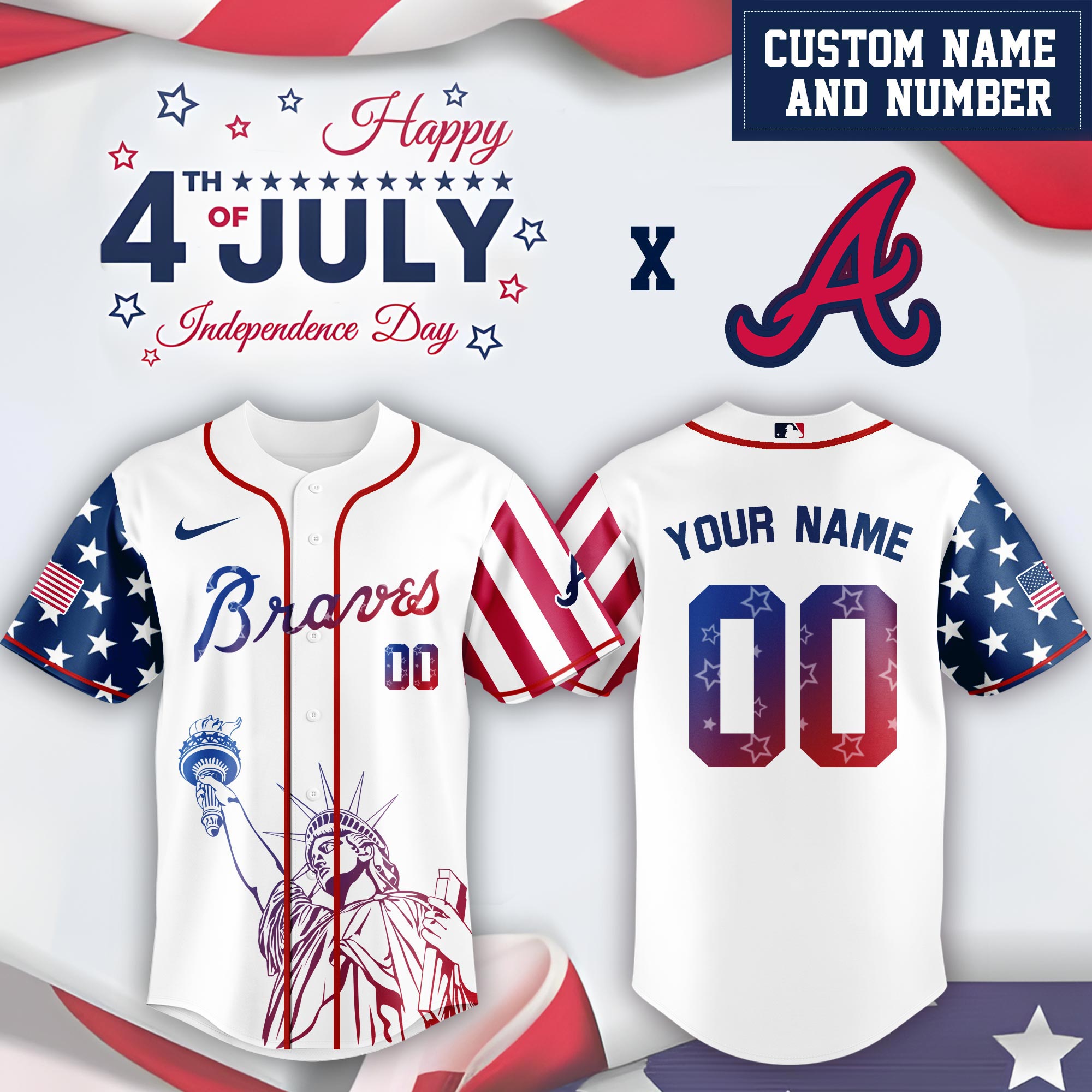 Atlanta Braves Special Independence Day Limited Edition Jersey #2 PT68875