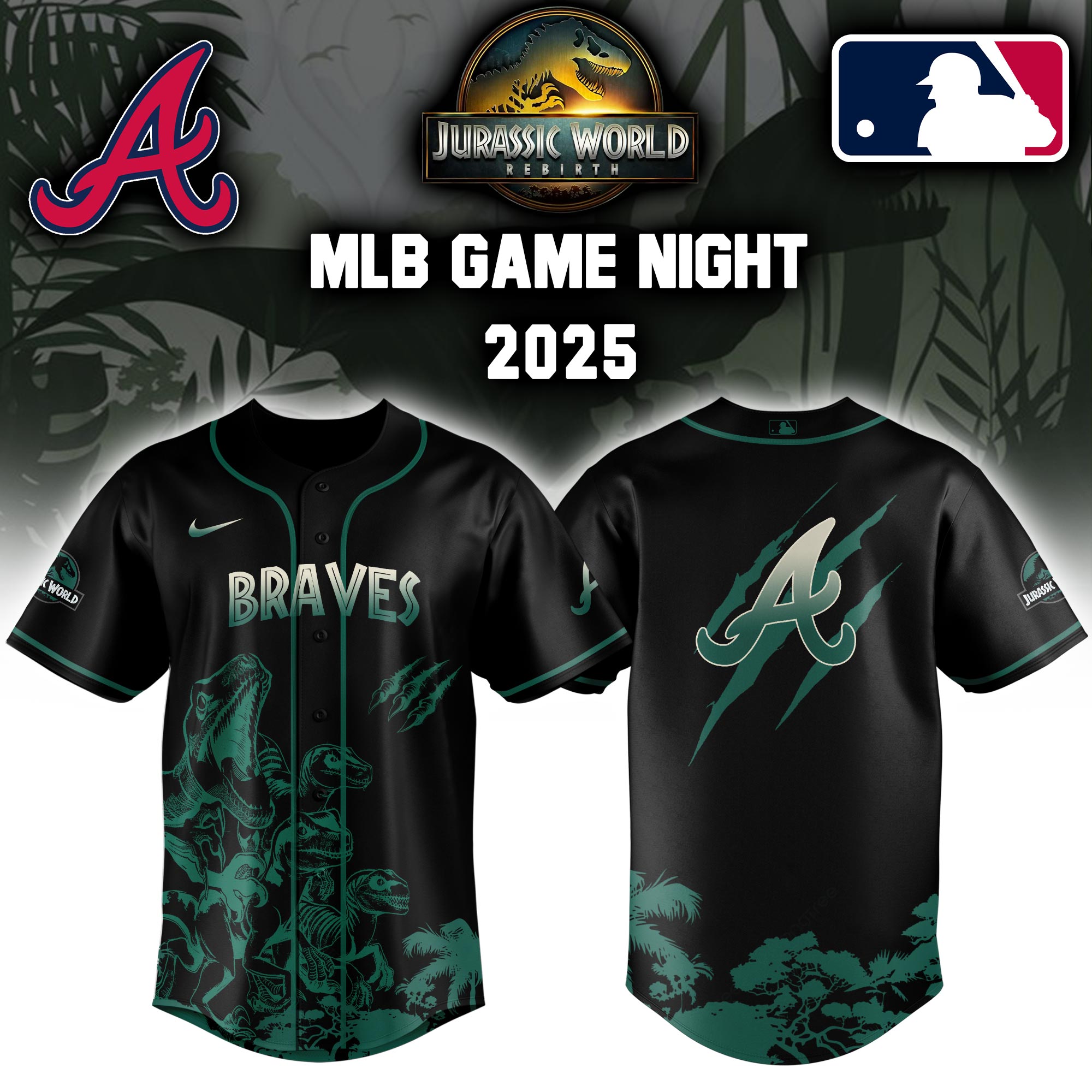 Atlanta Braves X Jurassic World Baseball Jersey Colab 2025 Editons Limited V2 PT70153