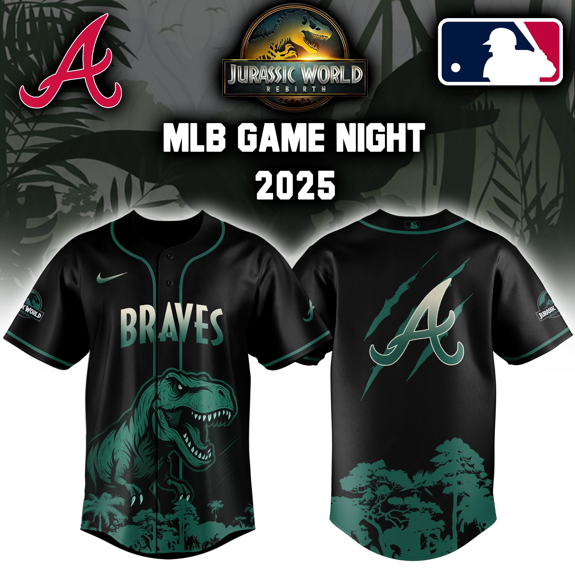 Atlanta Braves X Jurassic World Baseball Jersey Colab 2025 Editons Limited PT70152