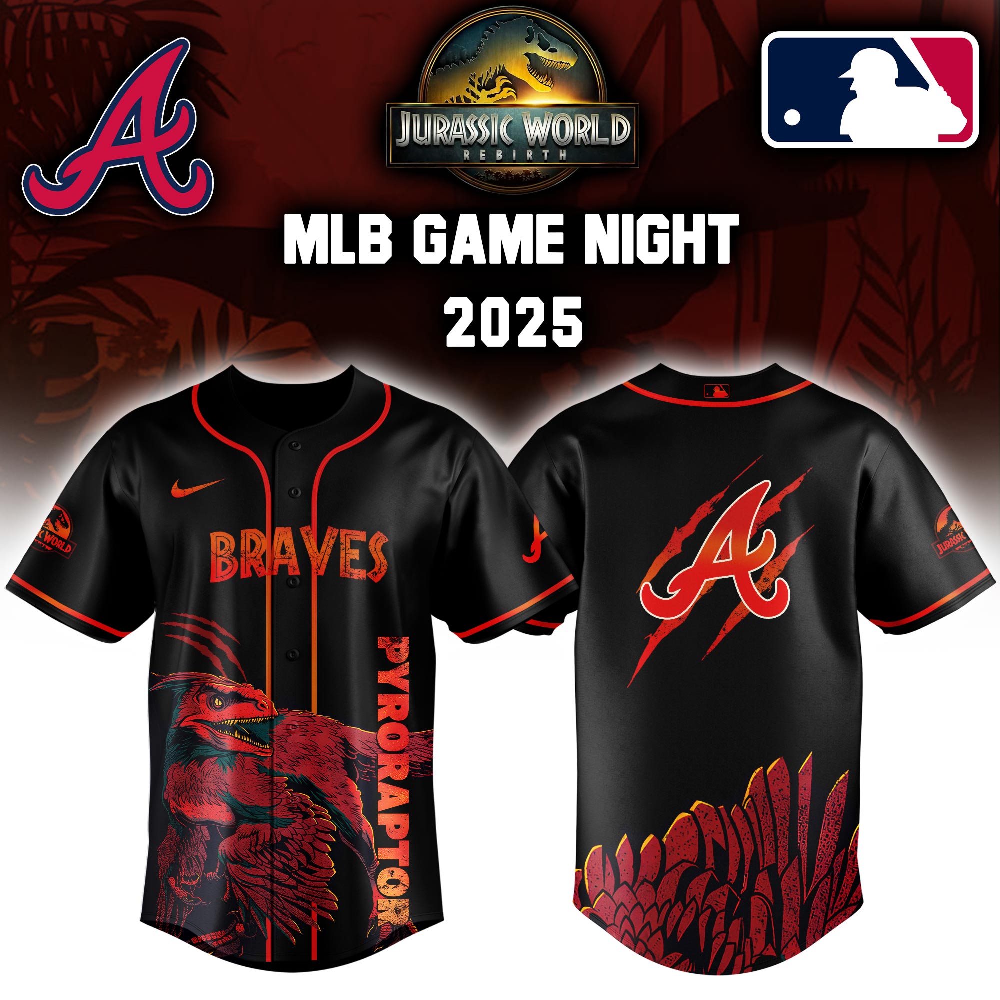 Atlanta Braves X Jurassic World Baseball Jersey Colab 2025 Editons Limited V3 PT70154