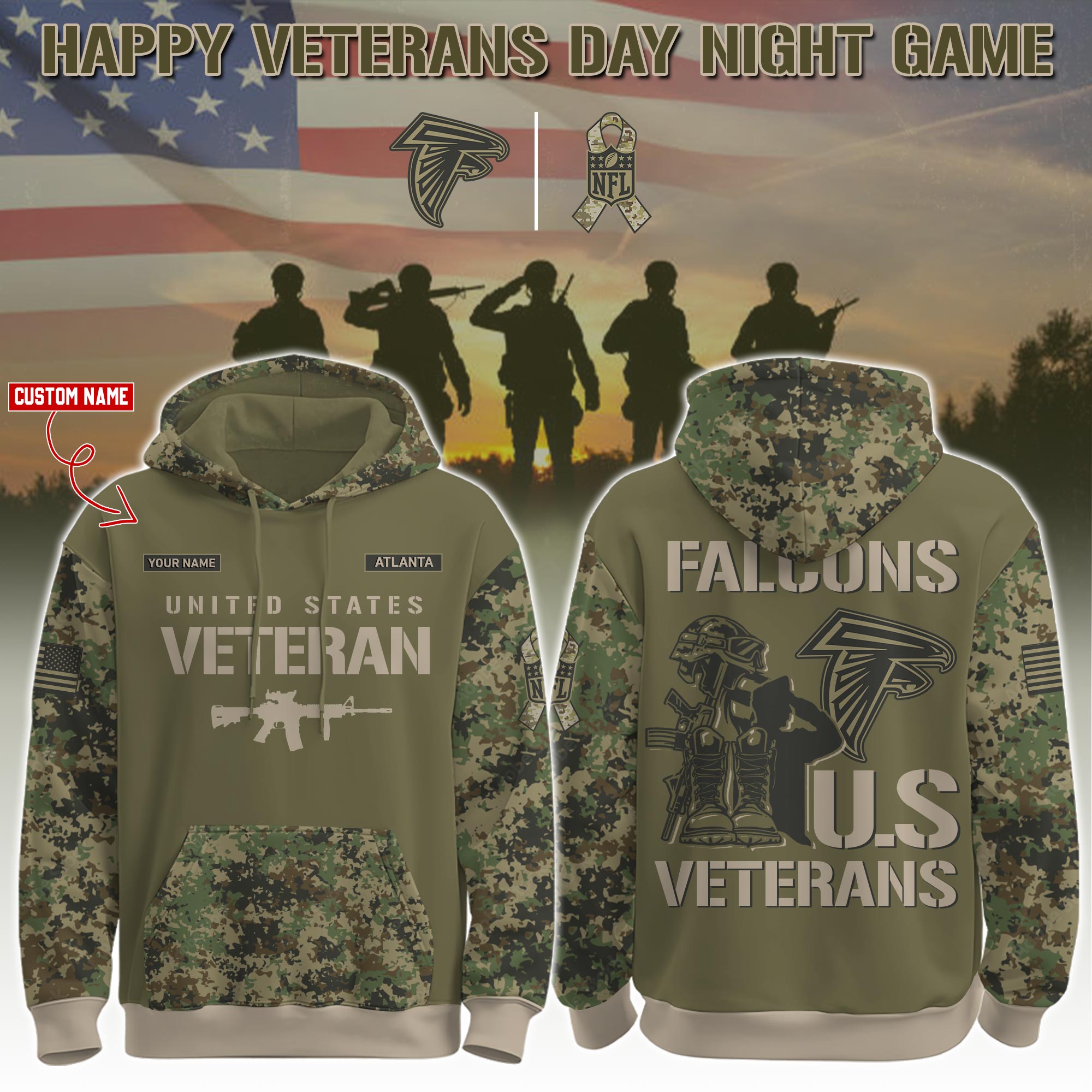 Atlanta Falcons Veteran Day 2025 Hoodie Limited Edions PT76041