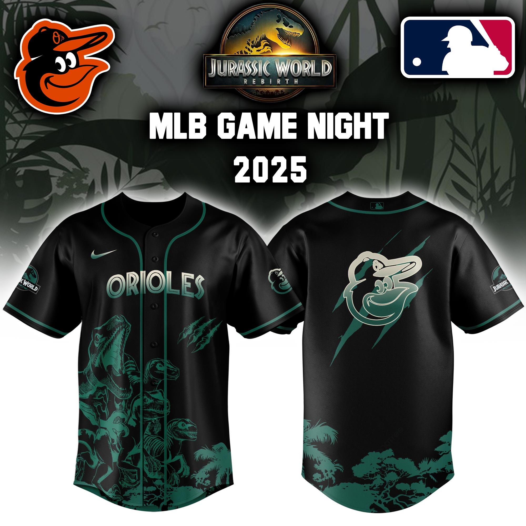 Baltimore Orioles X Jurassic World Baseball Jersey Colab 2025 Editons Limited V2 PT70157