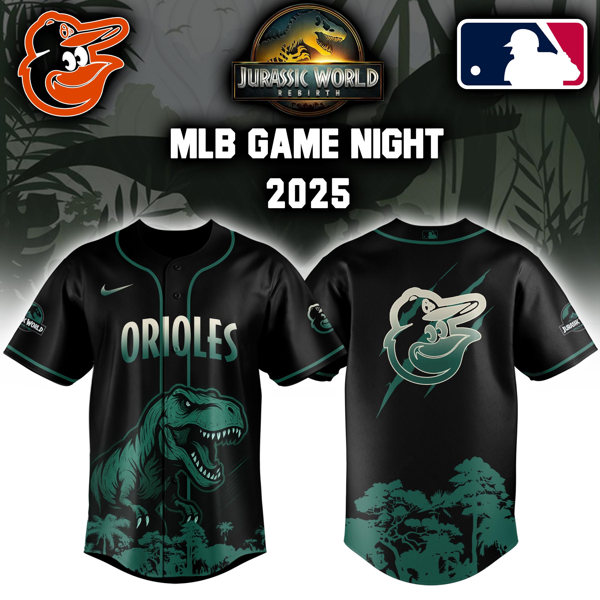 Baltimore Orioles X Jurassic World Baseball Jersey Colab 2025 Editons Limited PT70156