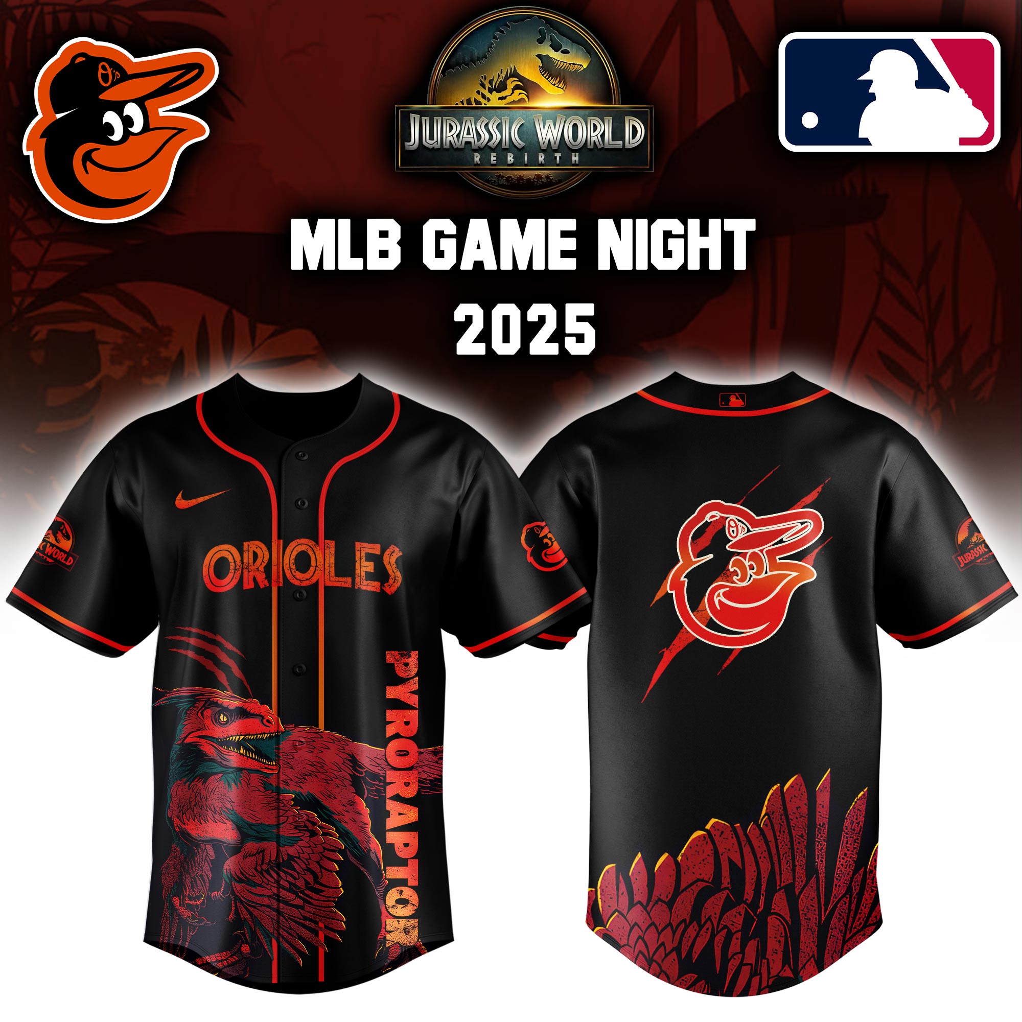 Baltimore Orioles X Jurassic World Baseball Jersey Colab 2025 Editons Limited V3 PT70158