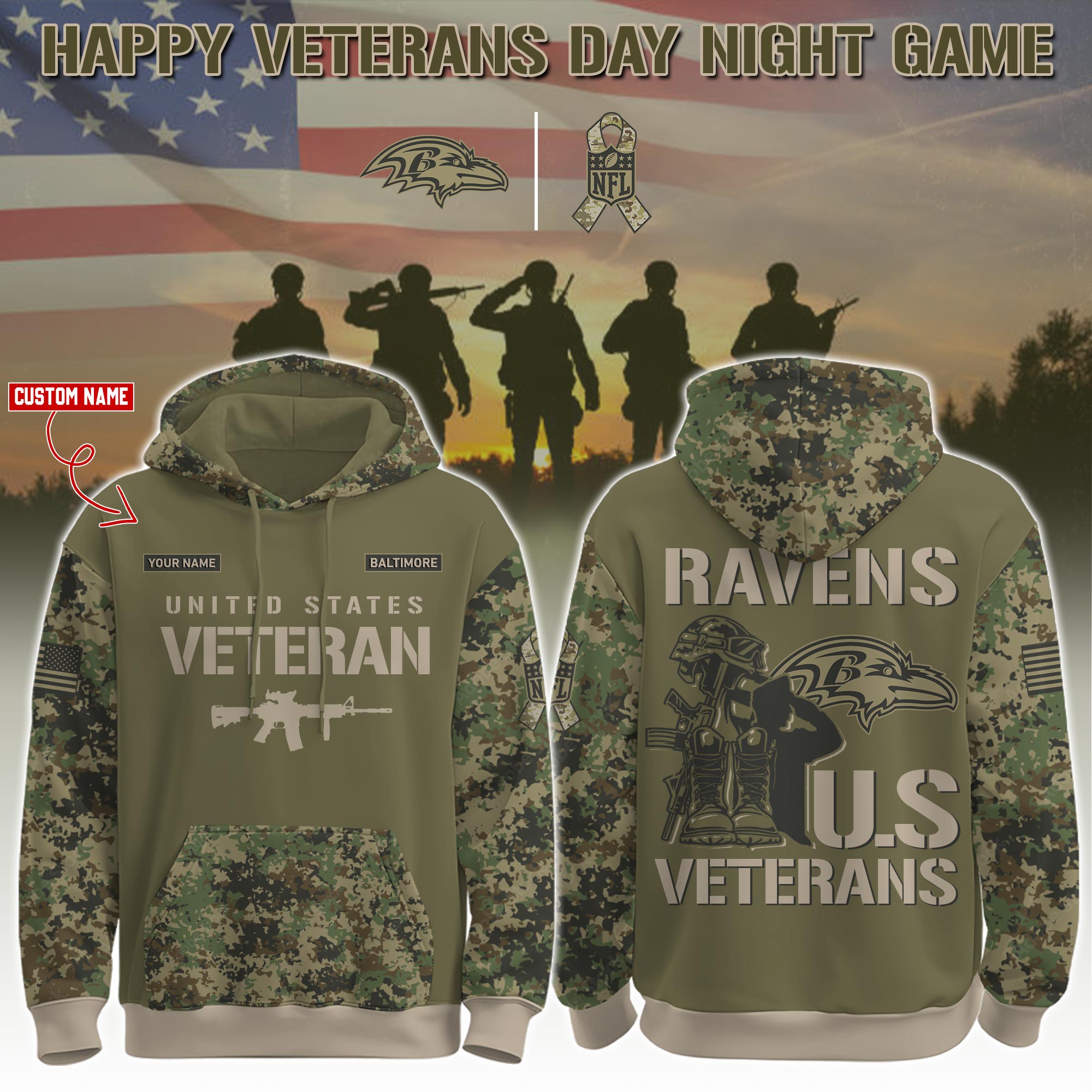 Baltimore Ravens Veteran Day 2025 Hoodie Limited Edions PT76044