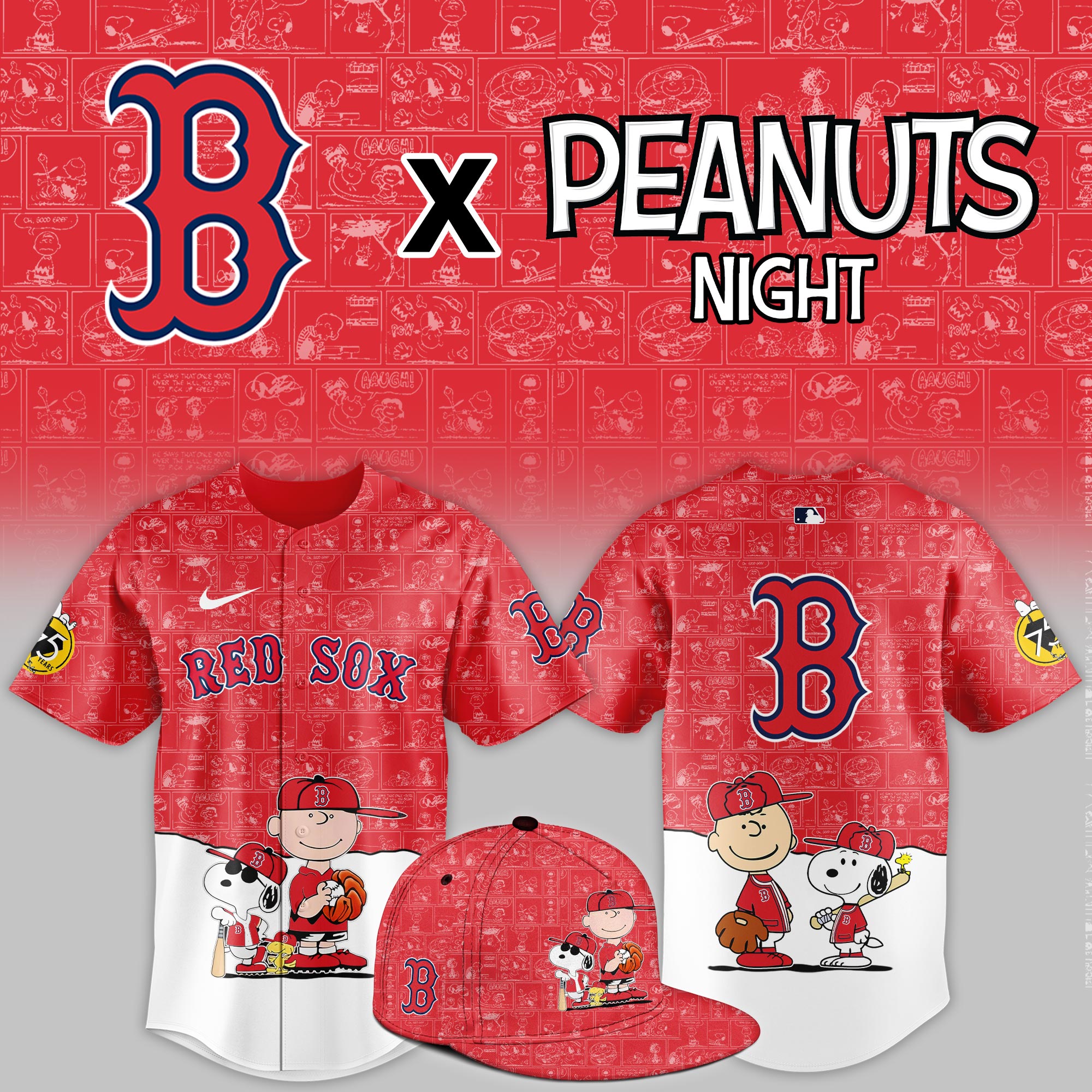 Boston Red Sox 2025 Peanuts Night Limited Jersey PT68376