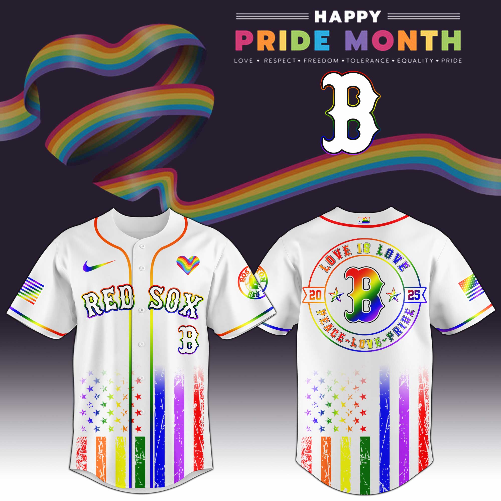 Boston Red Sox Mlb X Happy Pride Month Limited Edition Jersey 2025 PT68128