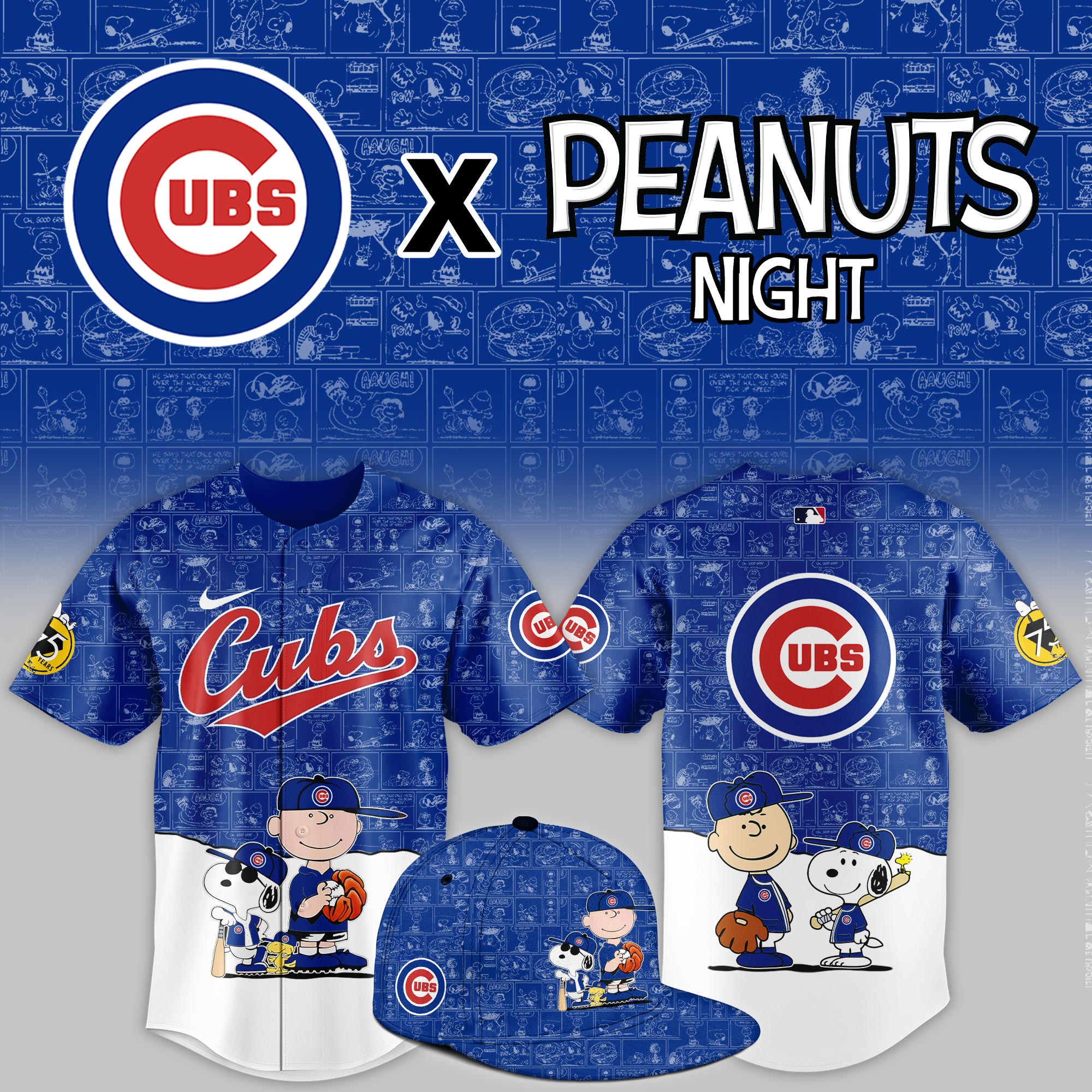Chicago Cubs 2025 Peanuts Night Event Limited Jersey PT68377
