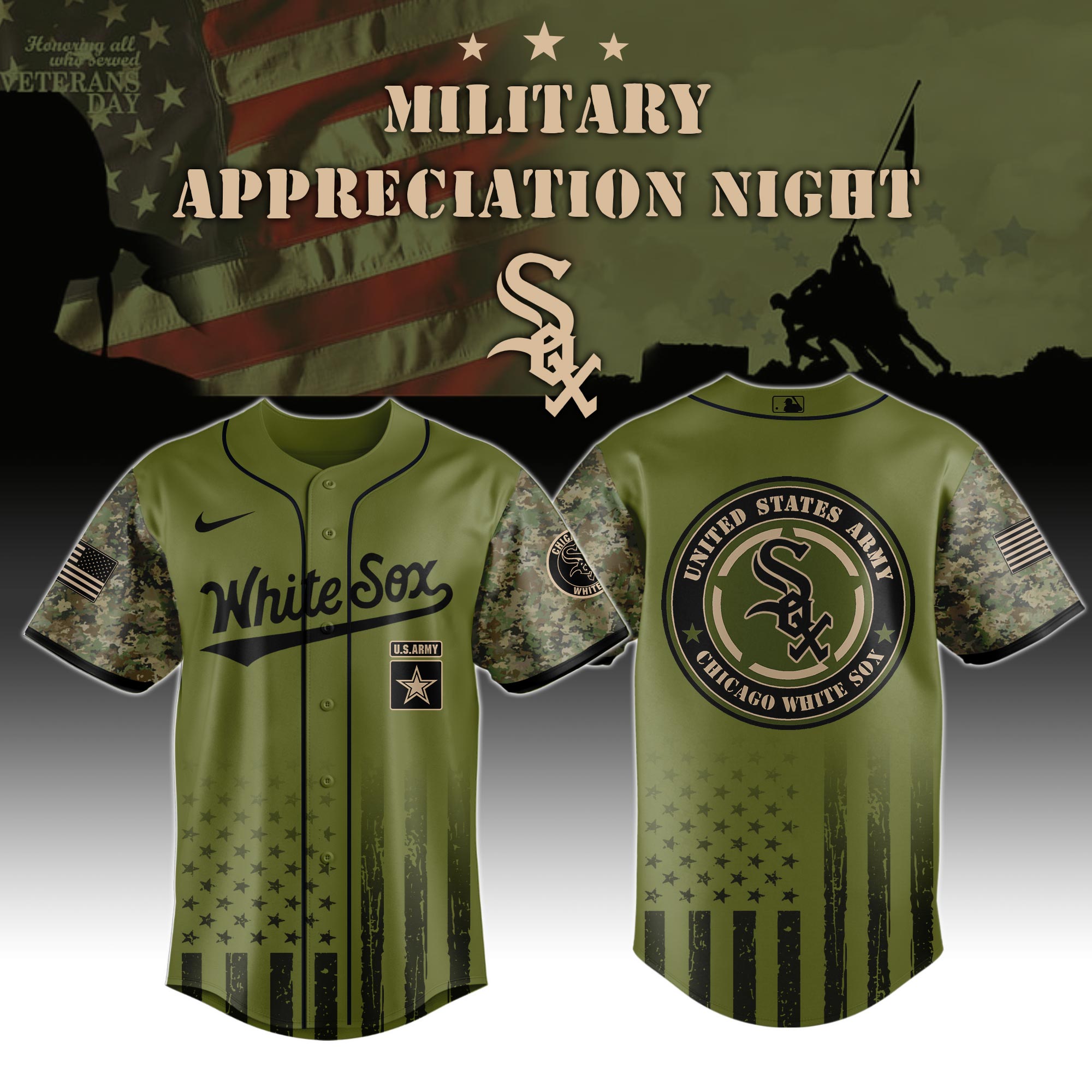 Chicago White Sox Mlb X Army Military Appreciation Night Jersey Editions Limited 2025 PT71502