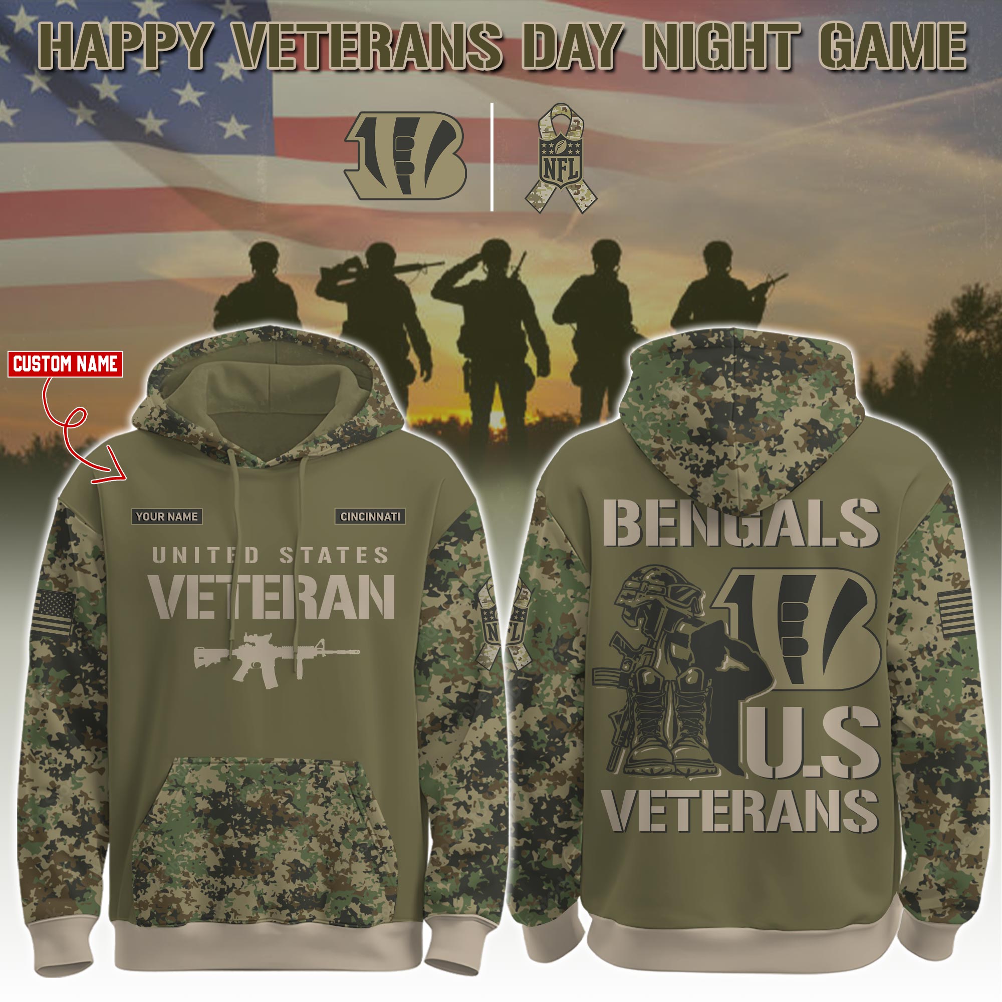 Cincinnati Bengals Veteran Day 2025 Hoodie Limited Edions PT76056