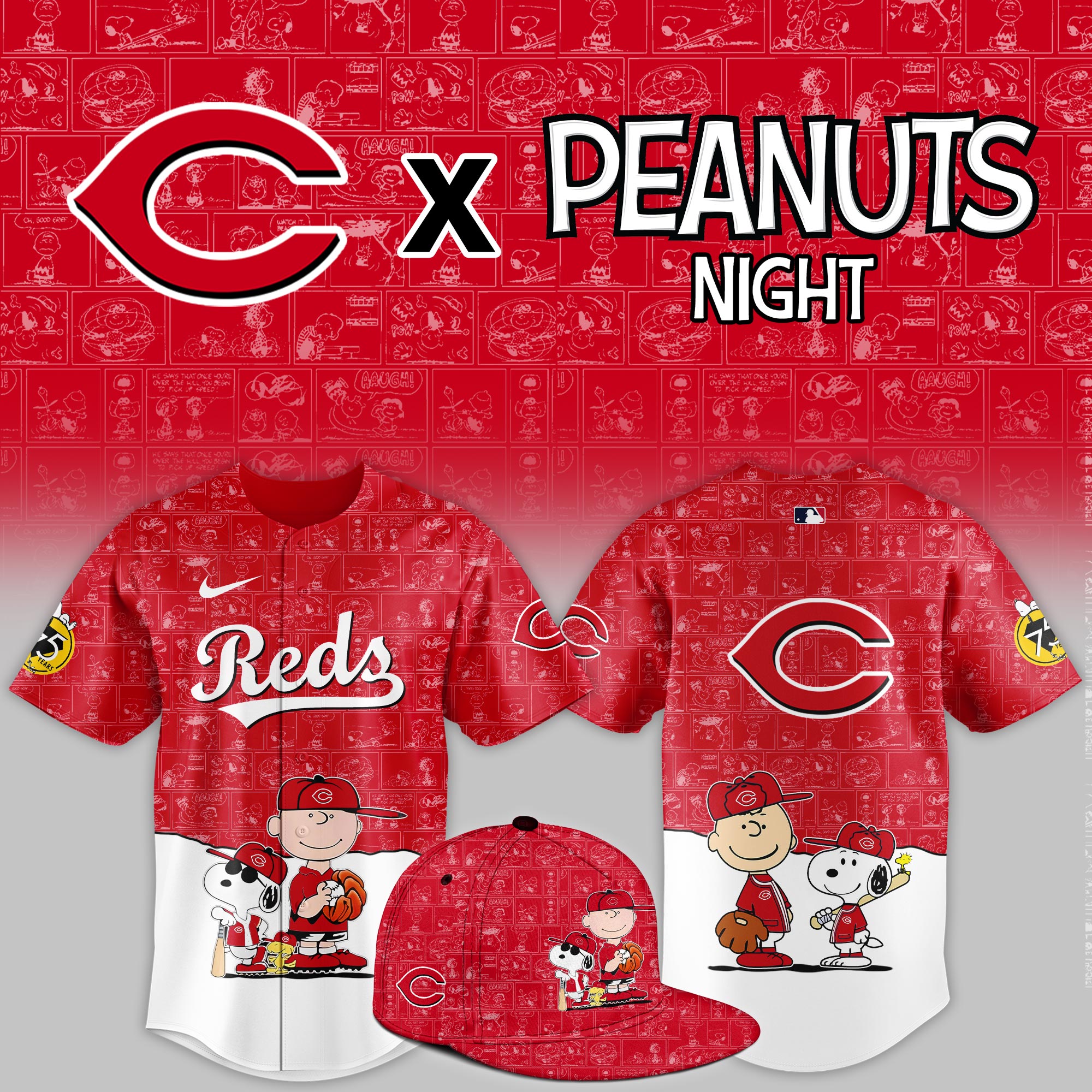 Cincinnati Reds 2025 Peanuts Night Event Limited Jersey PT68379
