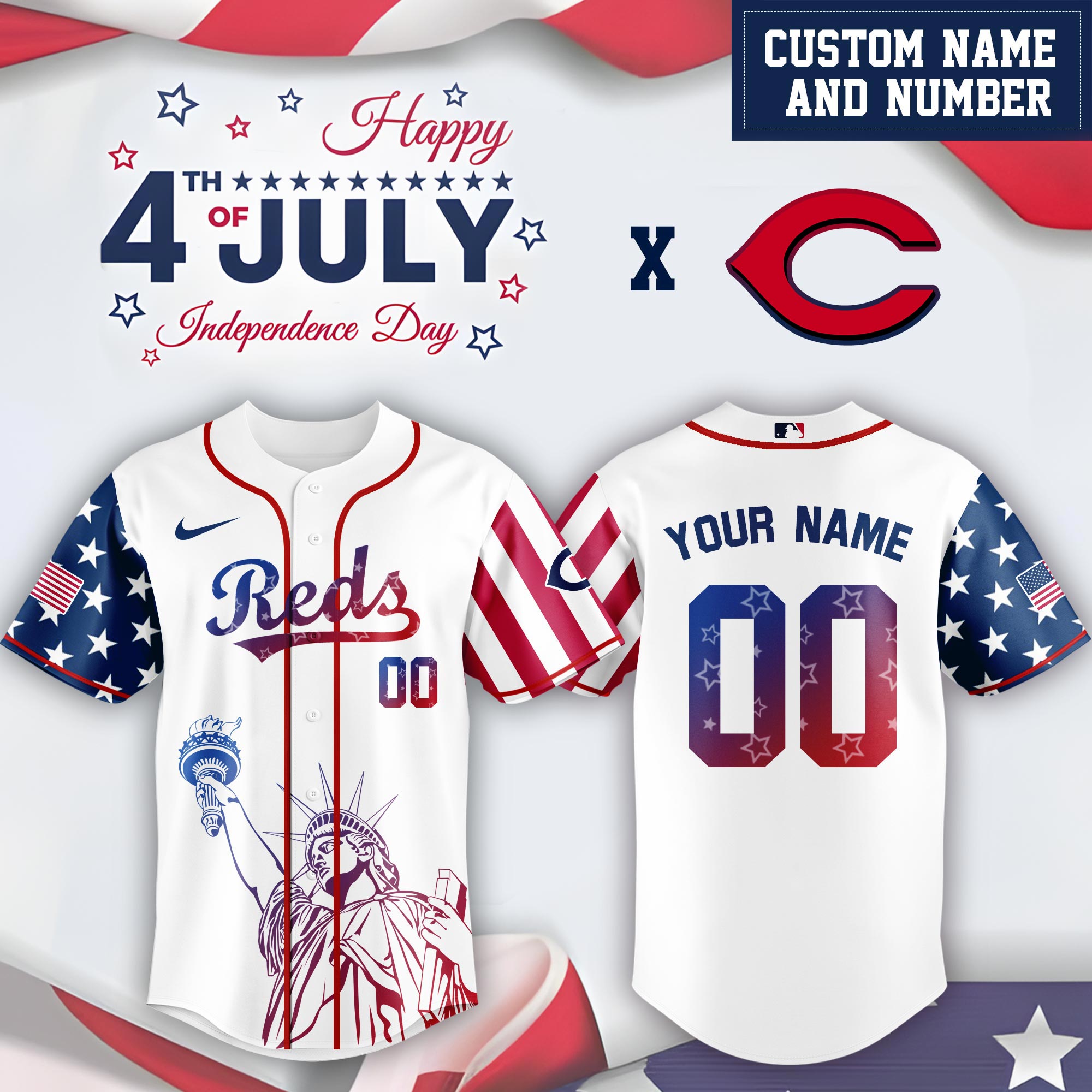 Cincinnati Reds Special Independence Day Limited Edition Jersey #2 PT68881