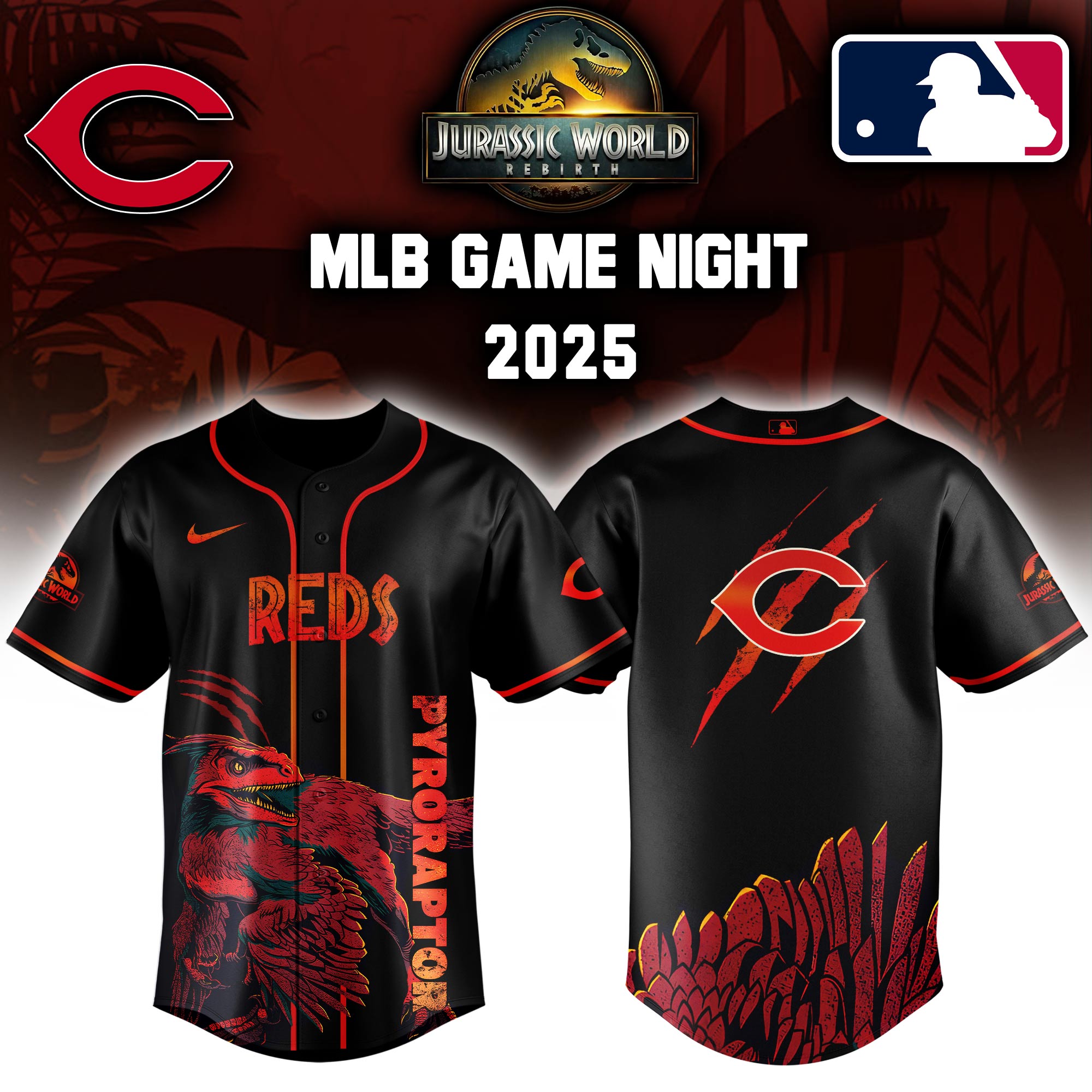 Cincinnati Reds X Jurassic World Baseball Jersey Colab 2025 Editons Limited V3 PT70174