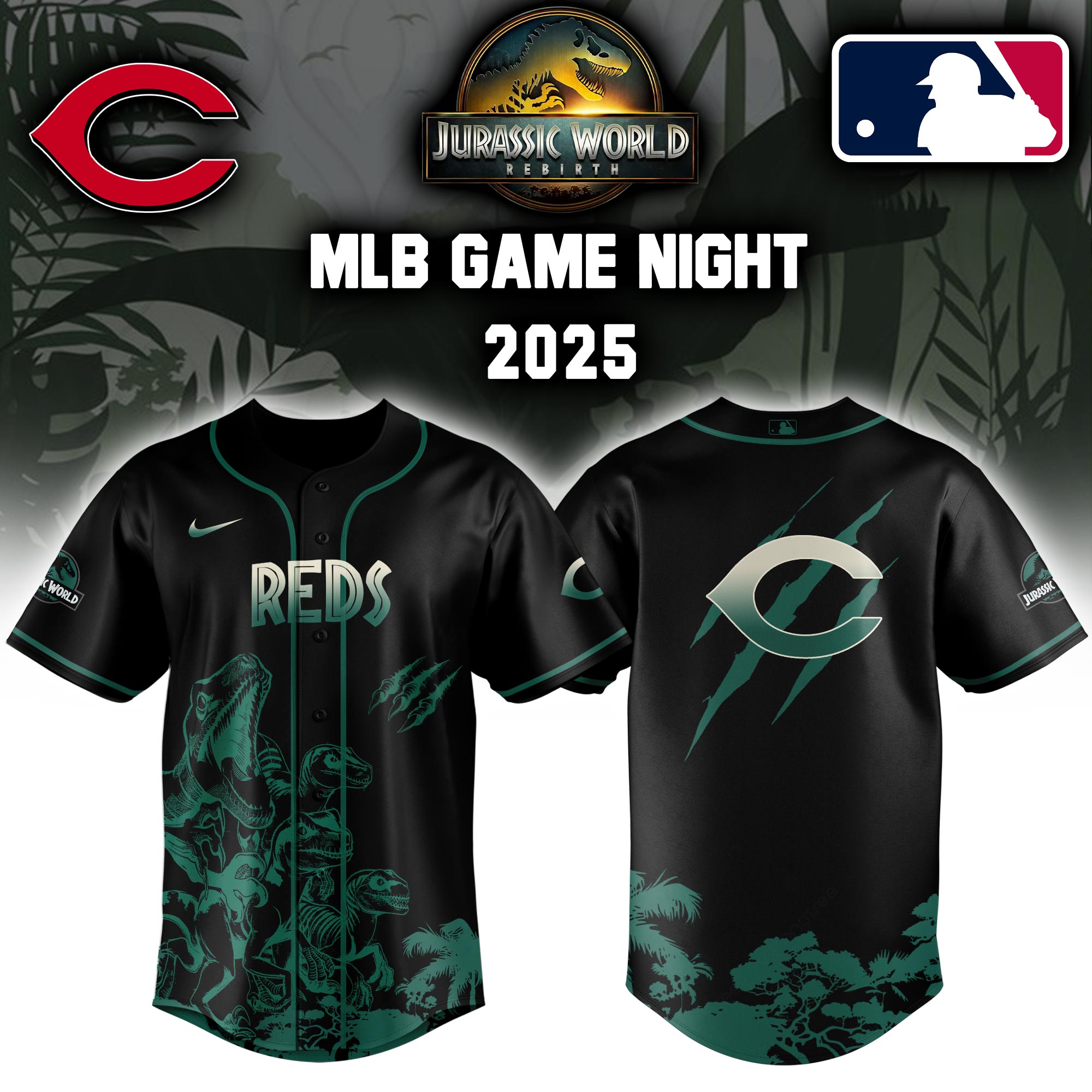 Cincinnati Reds X Jurassic World Baseball Jersey Colab 2025 Editons Limited V2 PT70173
