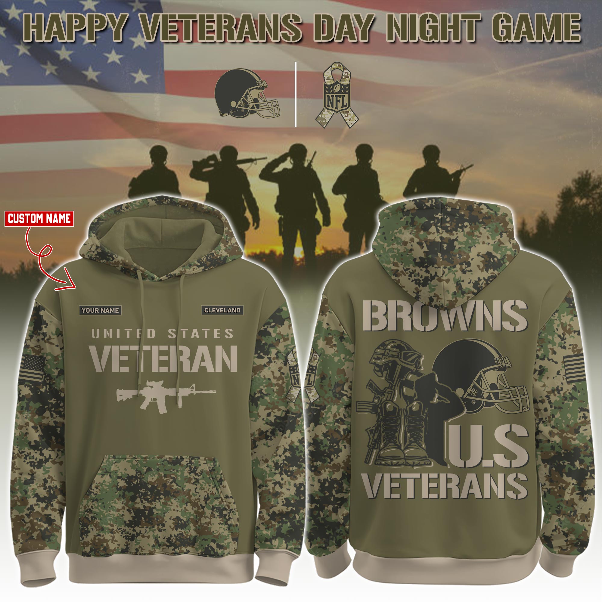 Cleveland Browns Veteran Day 2025 Hoodie Limited Edions PT76059
