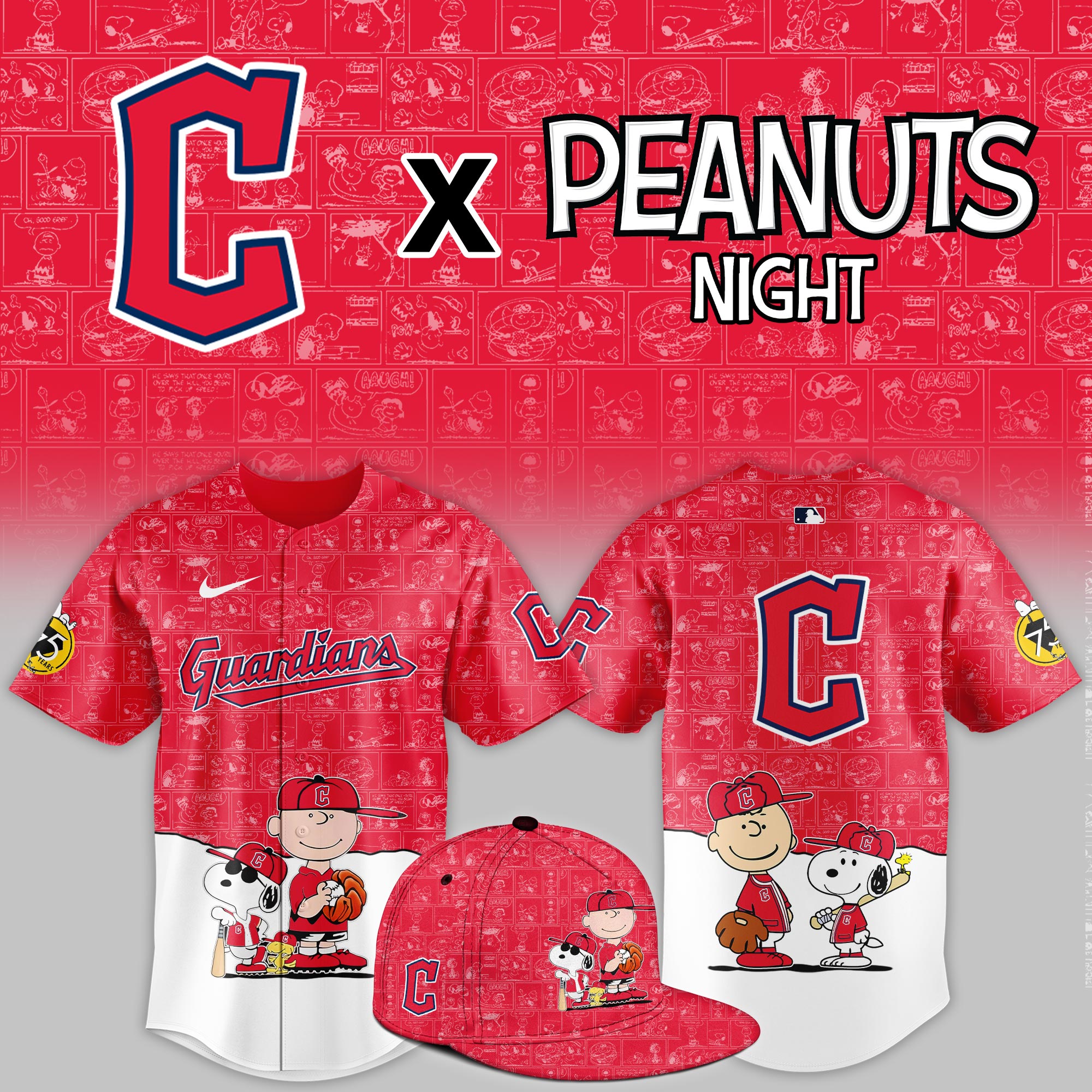 Cleveland Guardians 2025 Peanuts Night Game Limited Jersey PT68369