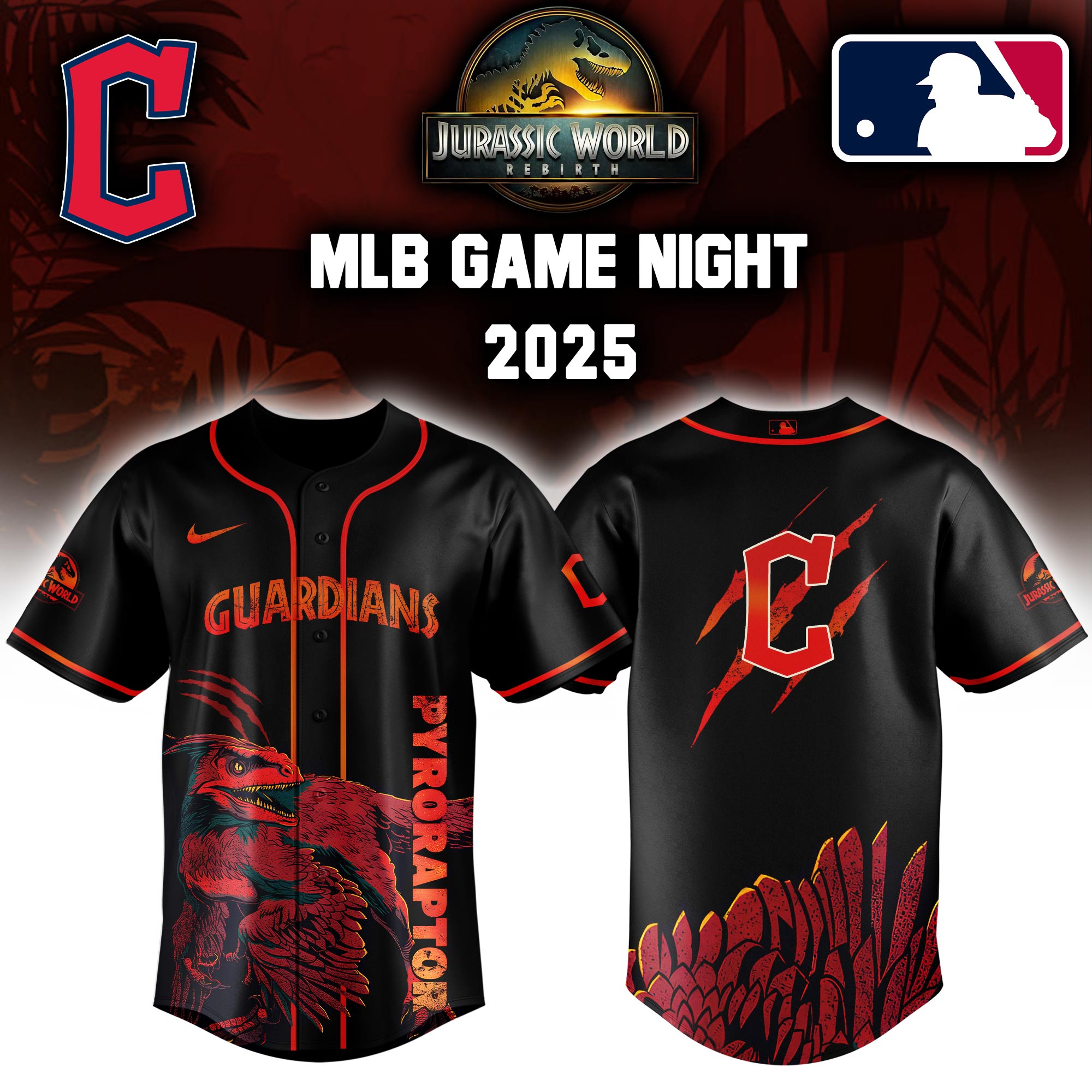 Cleveland Guardians X Jurassic World Baseball Jersey Colab 2025 Editons Limited V3 PT70178