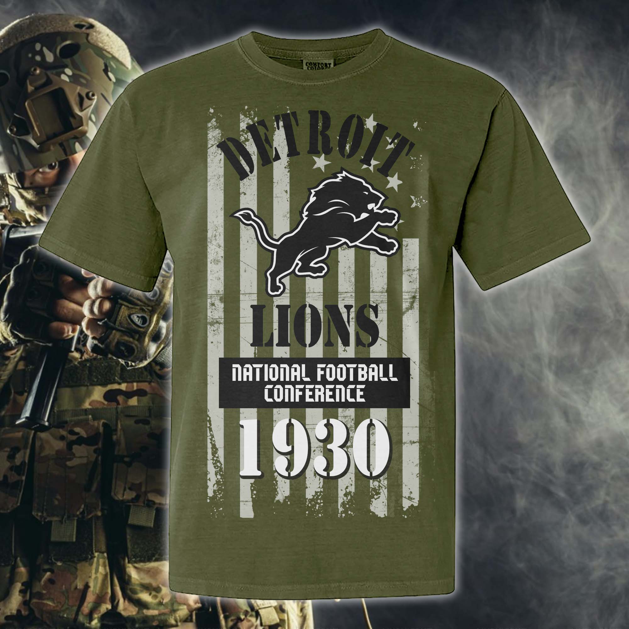 Detroit Lions Green Armed Forces NFL T-shirt PT67851