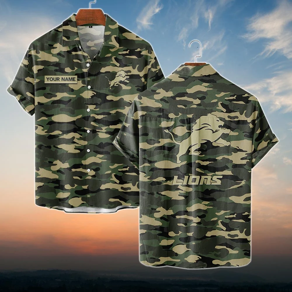 Detroit Lions NFL Dark Camo Hawaiian Shirt PT68434