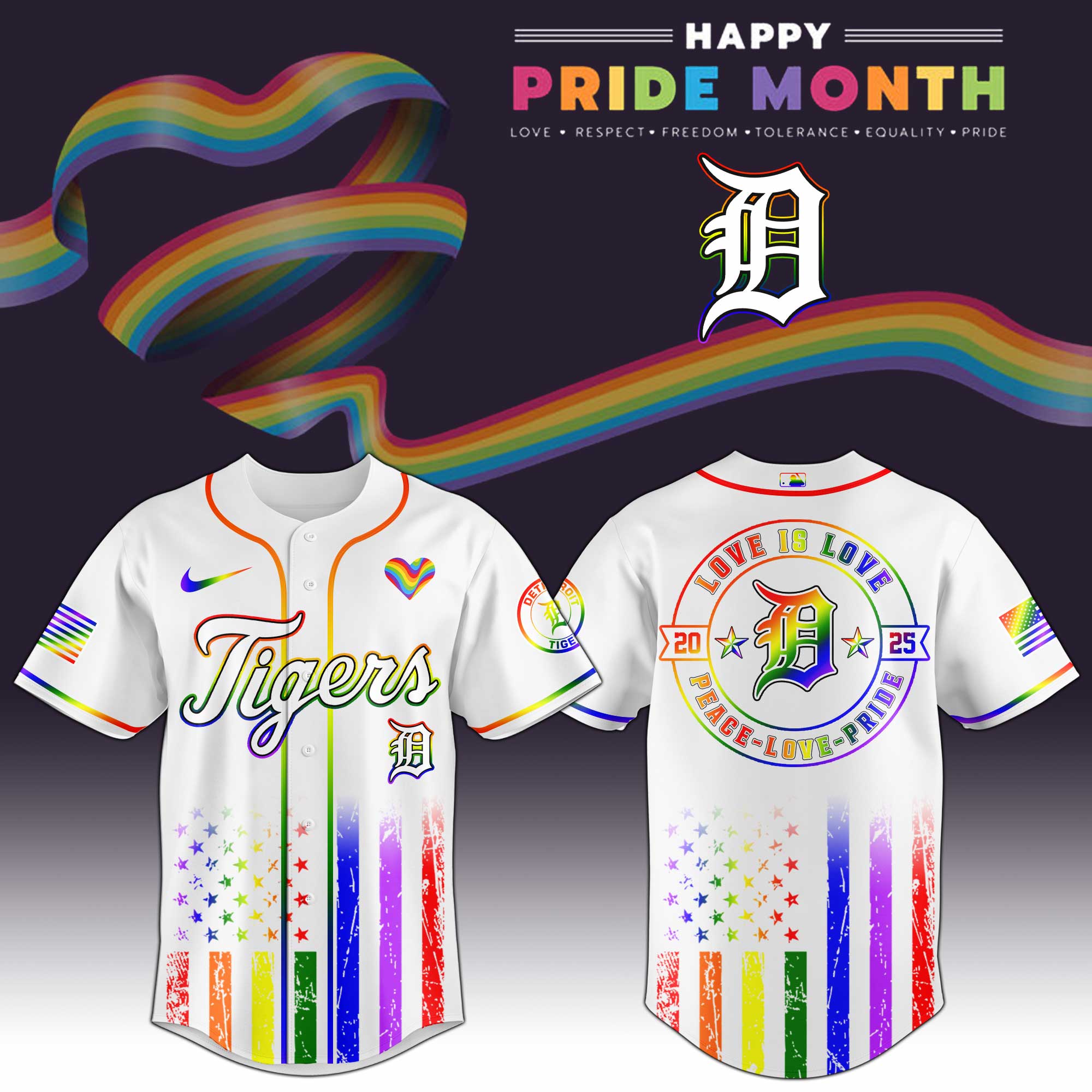 Detroit Tigers Mlb X Happy Pride Month Limited Edition Jersey 2025 PT68134