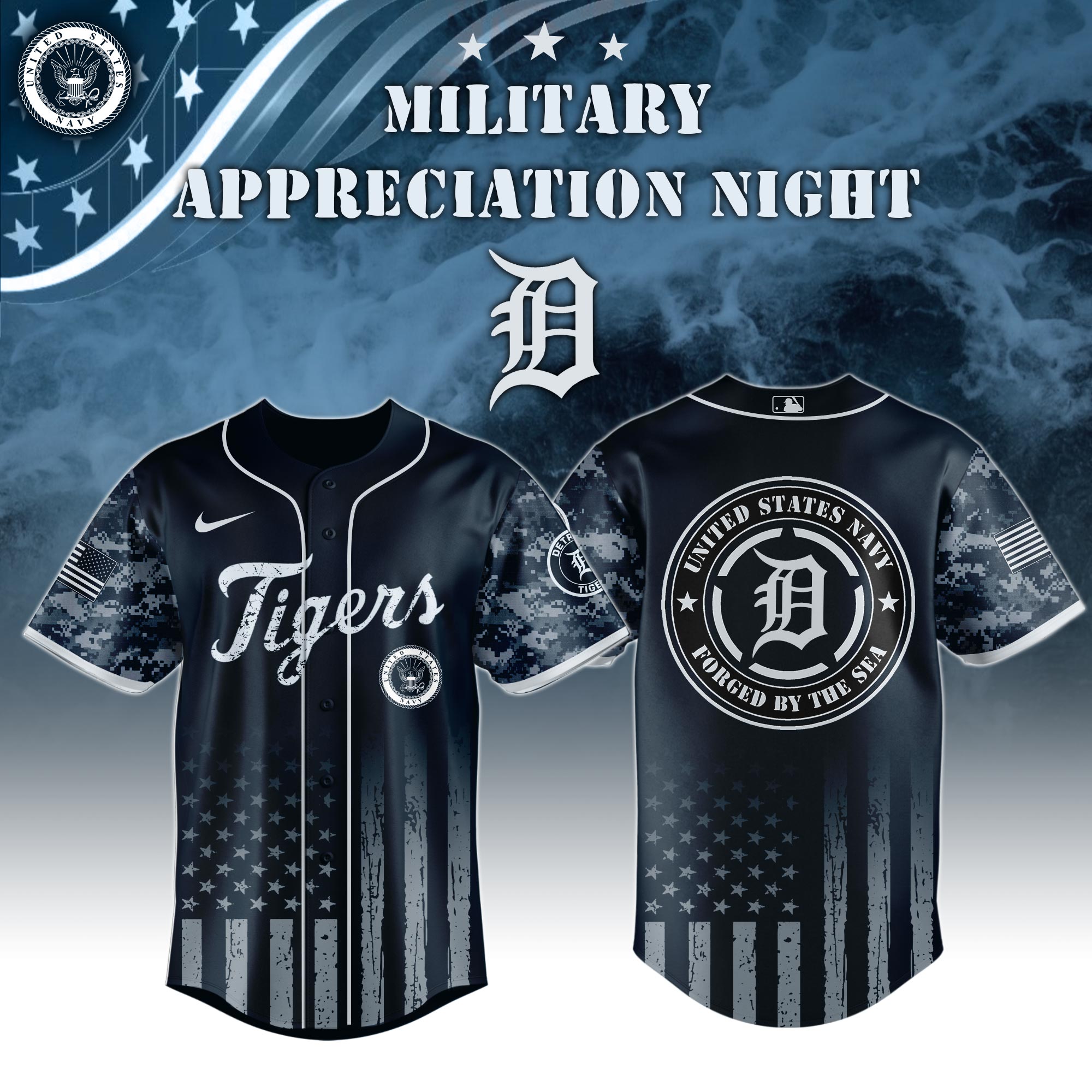 Detroit Tigers Mlb X Navy Military Appreciation Night Jersey Editions Limited 2025 V5 PT71529