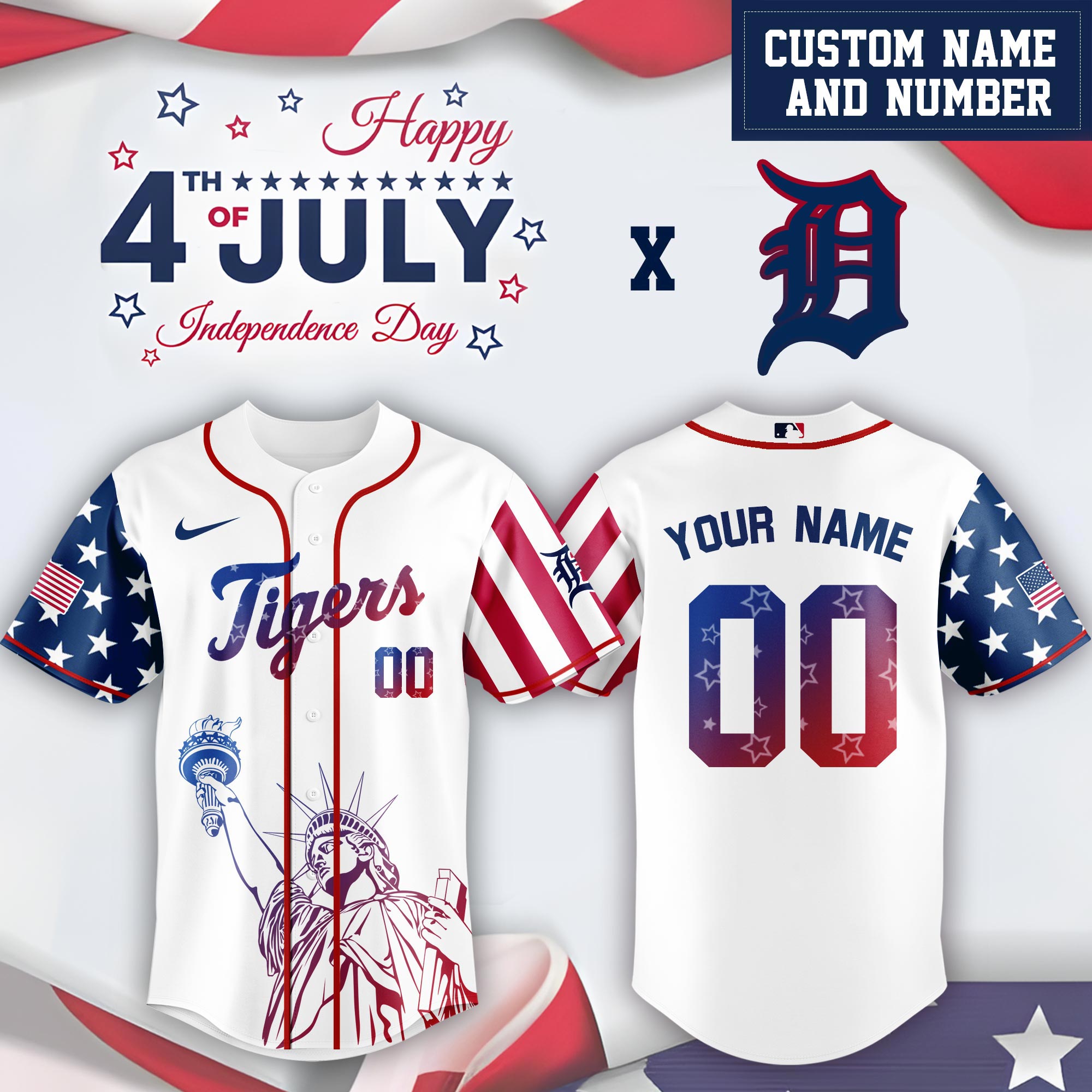 Detroit Tigers Special Independence Day Limited Edition Jersey #2 PT68857