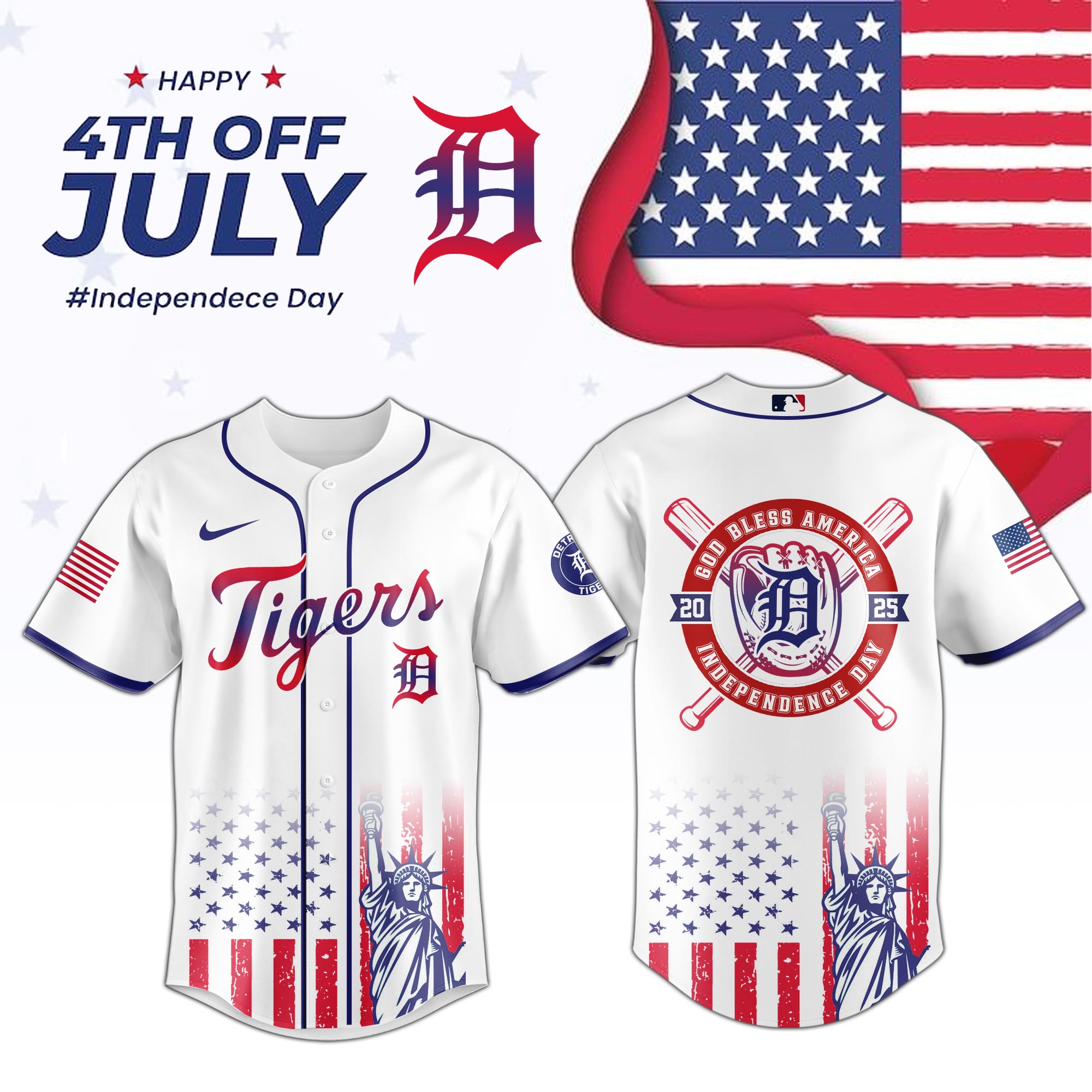 Detroit Tigers Special Independence Day Limited Edition Jersey PT68856