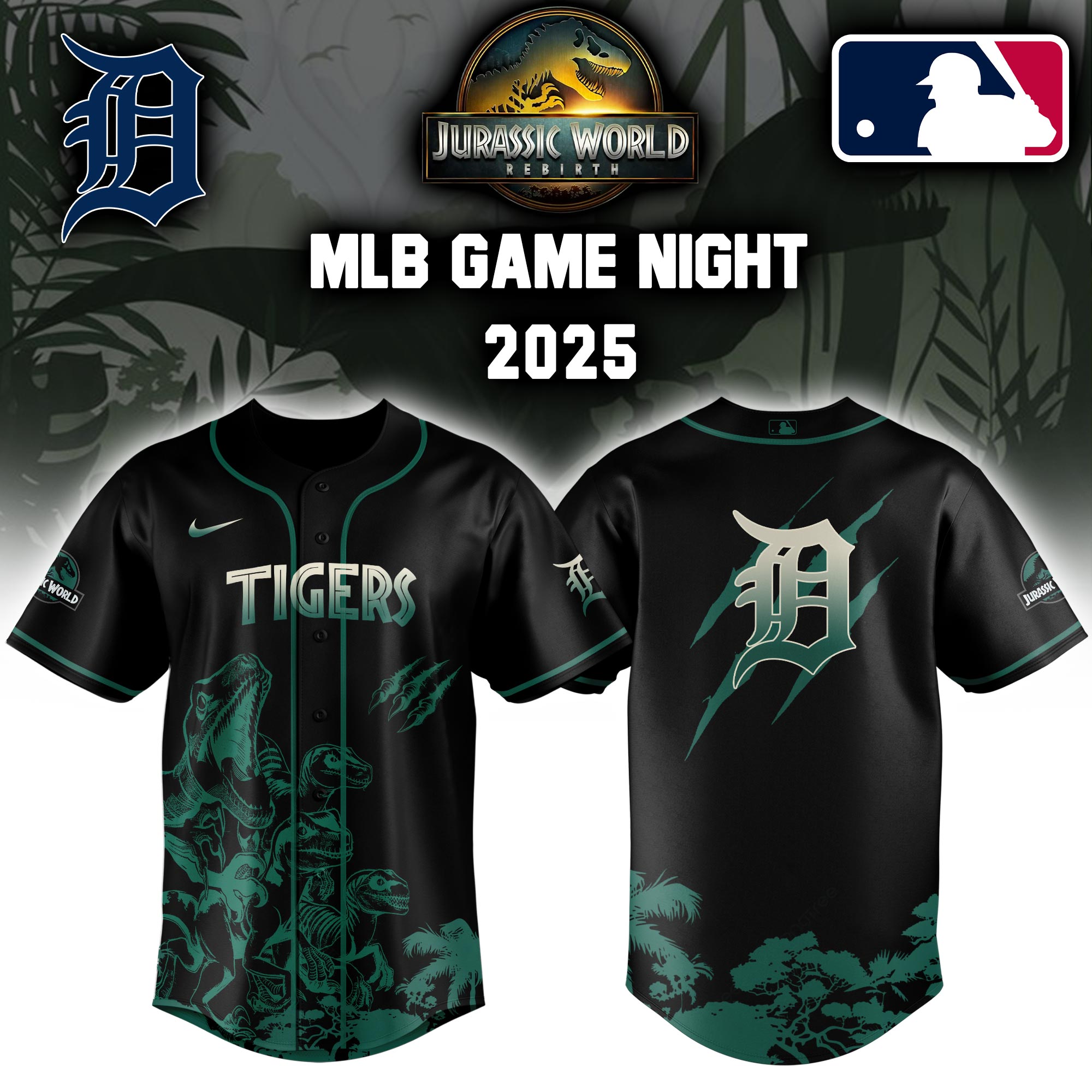 Detroit Tigers X Jurassic World Baseball Jersey Colab 2025 Editons Limited V2 PT70185