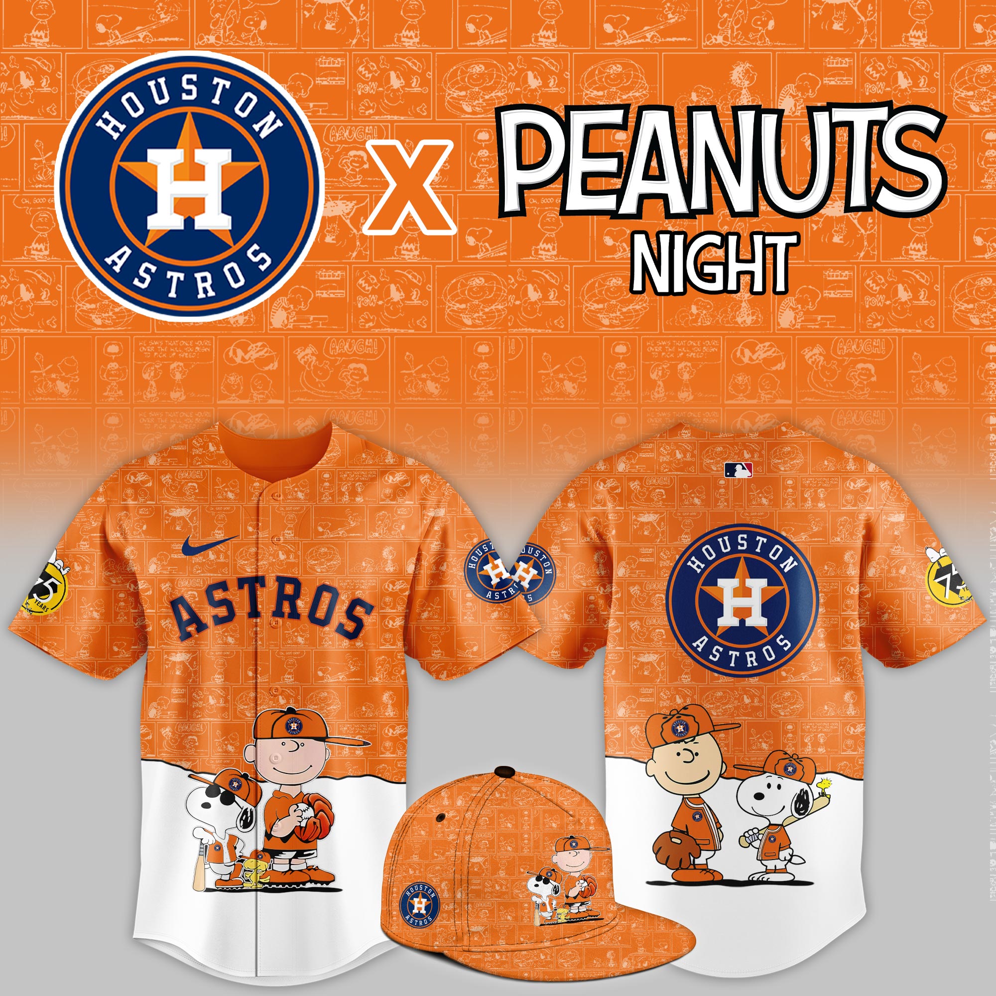 Houston Astros 2025 Peanuts Night Event Limited Jersey PT68370