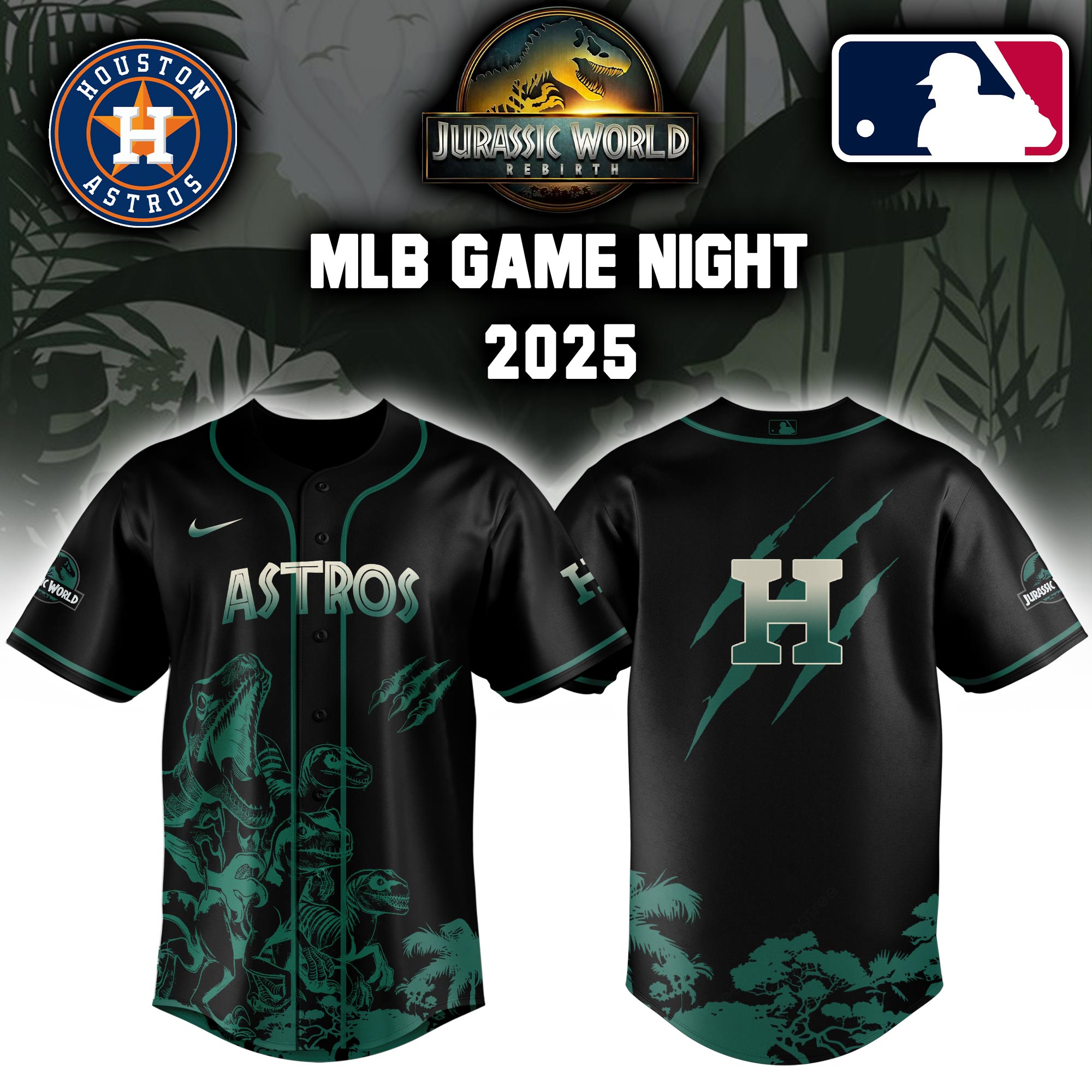 Houston Astros X Jurassic World Baseball Jersey Colab 2025 Editons Limited V2 PT70189