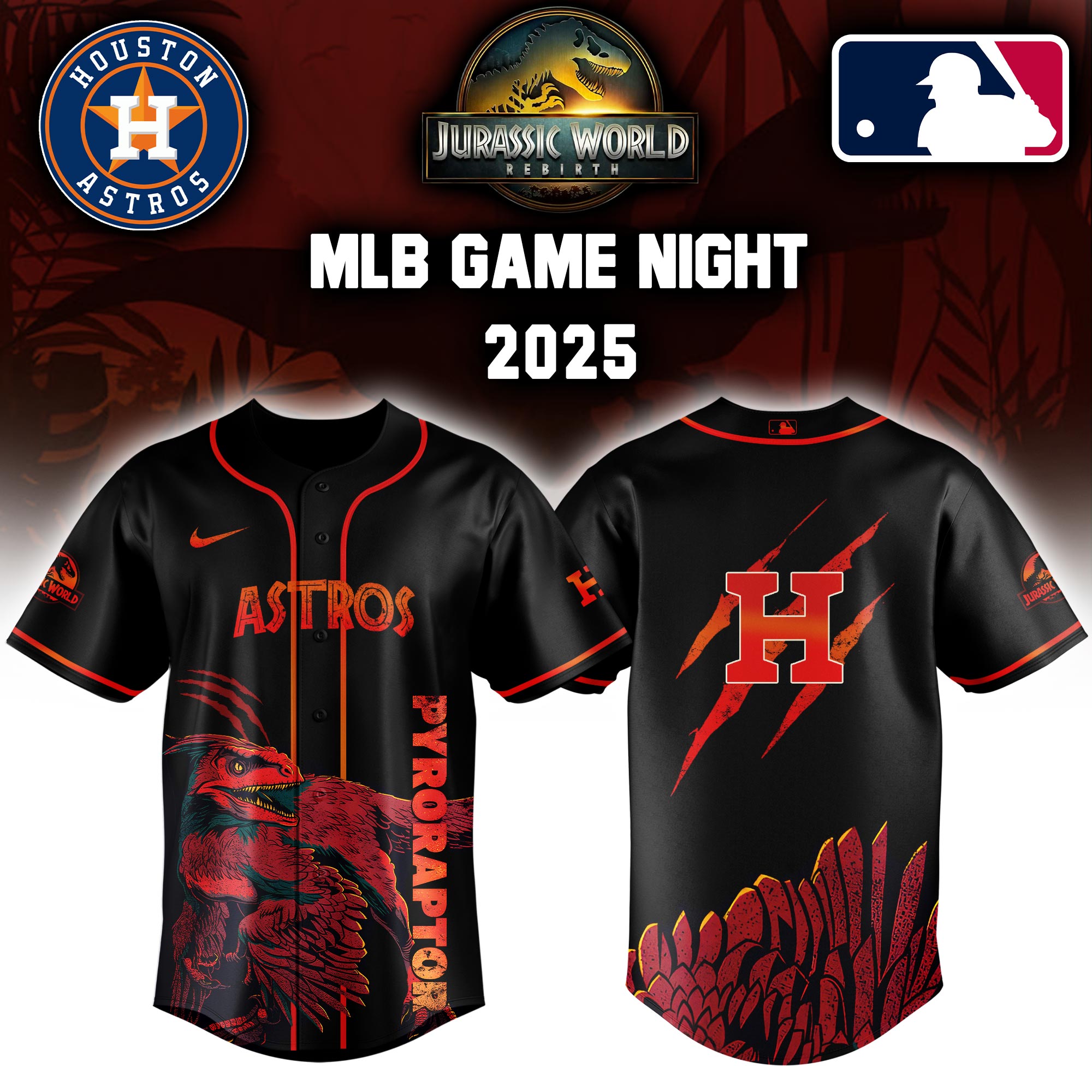 Houston Astros X Jurassic World Baseball Jersey Colab 2025 Editons Limited V3 PT70190