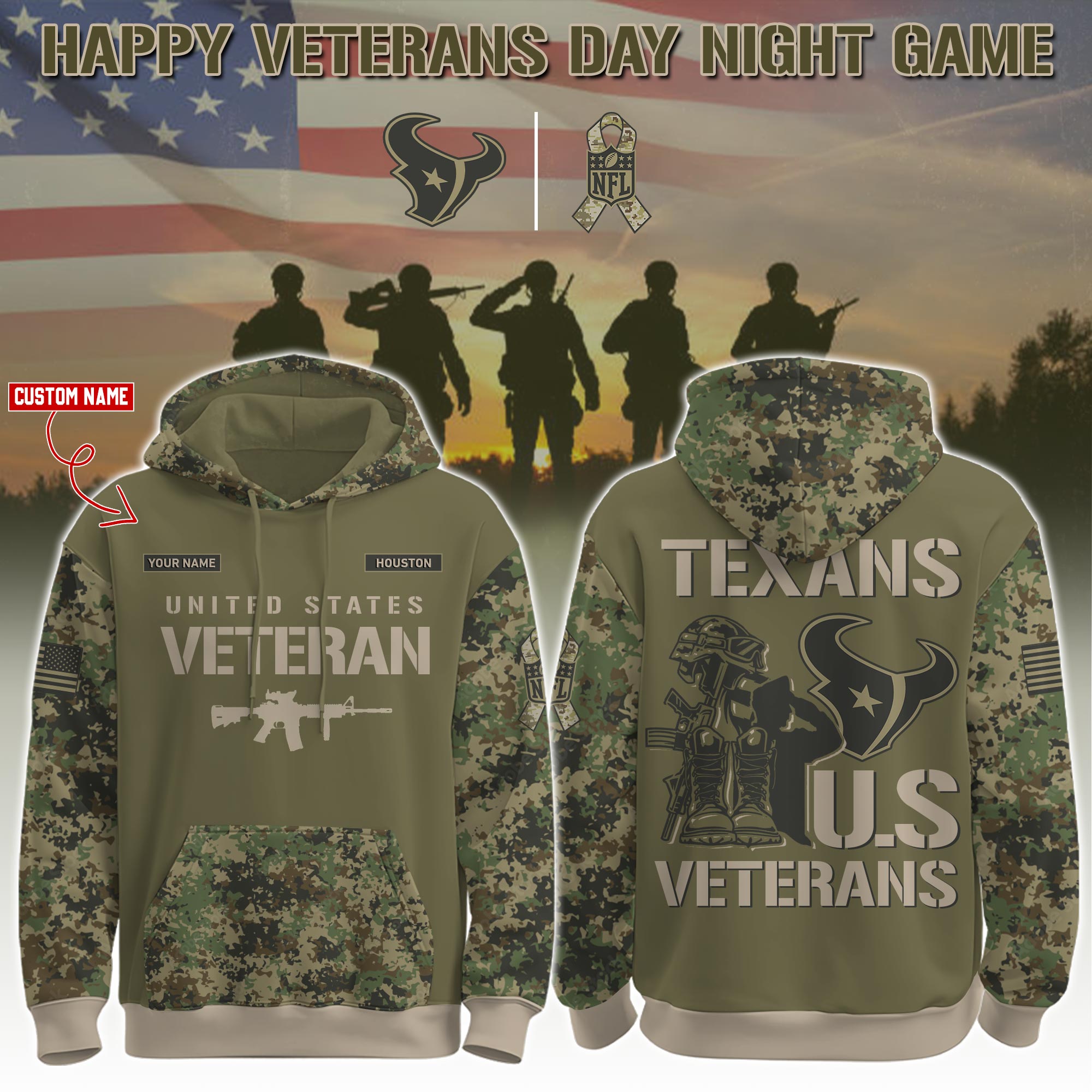 Houston Texans Veteran Day 2025 Hoodie Limited Edions PT76074
