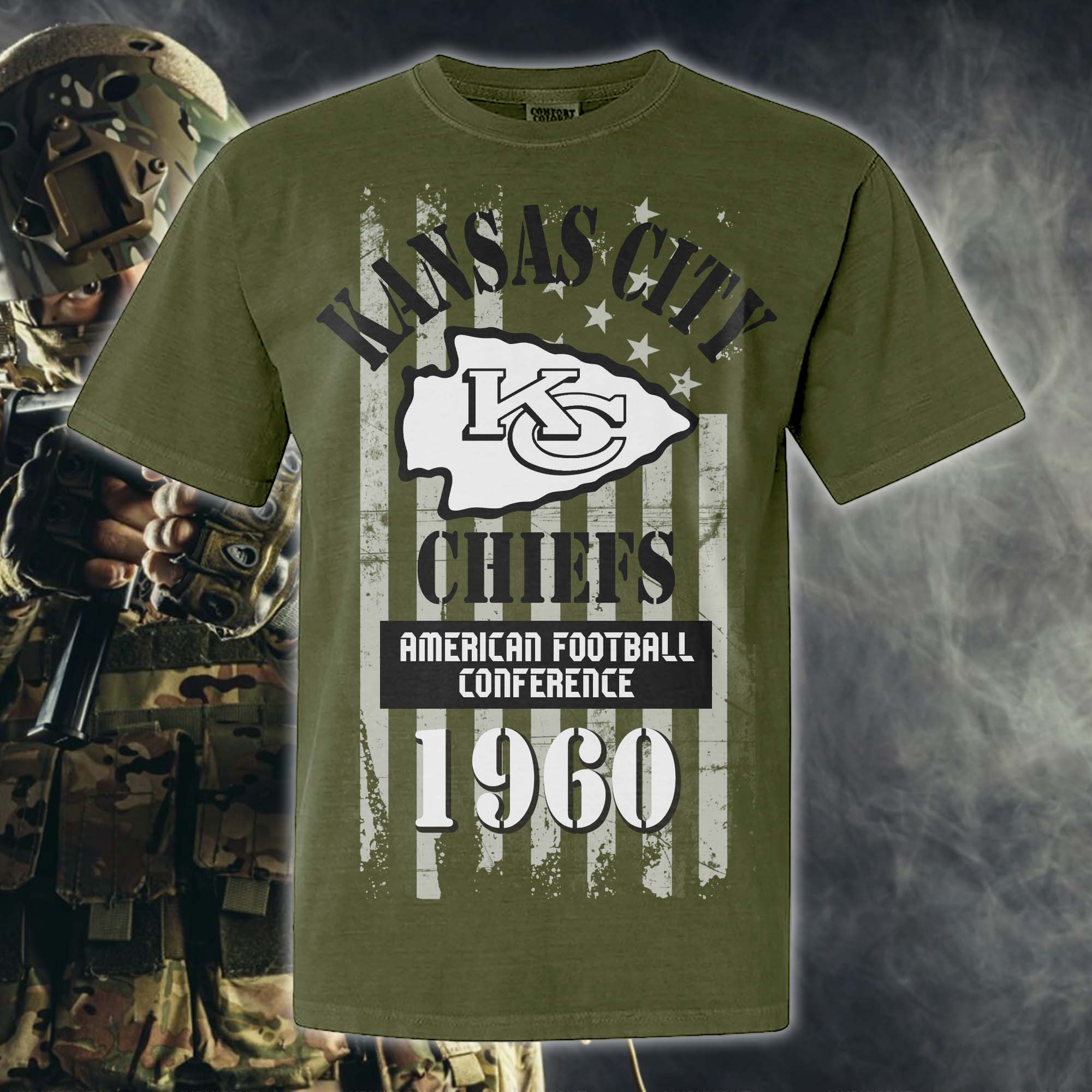 Kansas City Chiefs Green Armed Forces NFL T-shirt PT67856