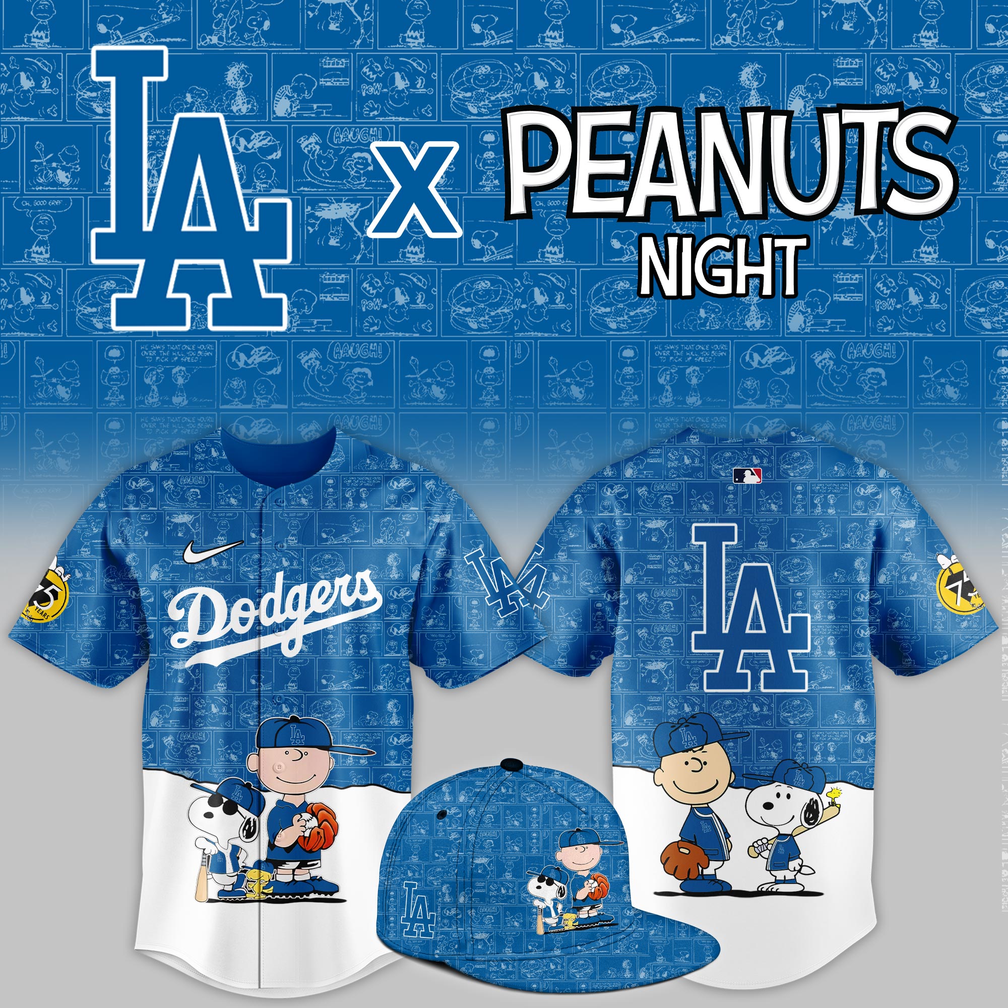 Los Angeles Dodgers 2025 Peanuts Theme Night Limited Jersey PT68371