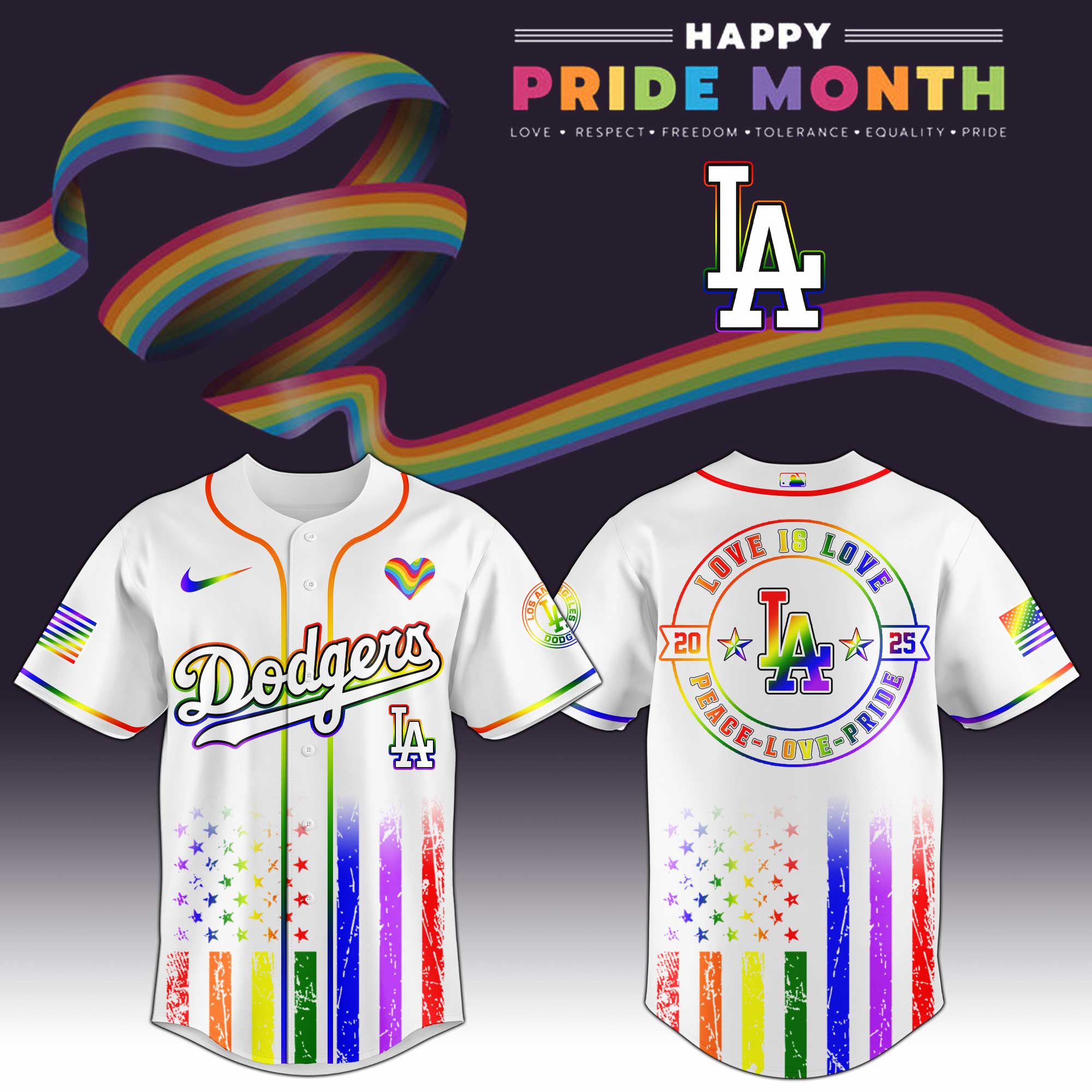 Los Angeles Dodgers Mlb X Happy Pride Month Limited Edition Jersey 2025 PT68138