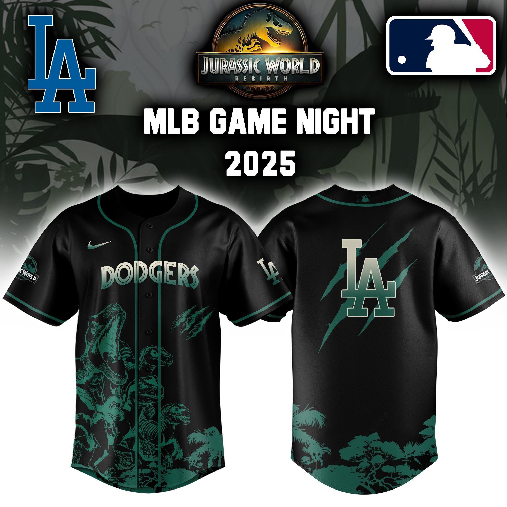 Los Angeles Dodgers X Jurassic World Baseball Jersey Colab 2025 Editons Limited V2 PT70125