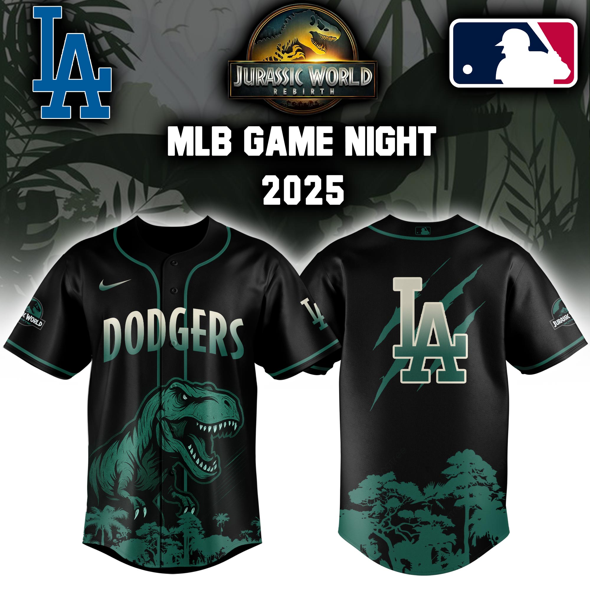 Los Angeles Dodgers X Jurassic World Baseball Jersey Colab 2025 Editons Limited PT70124